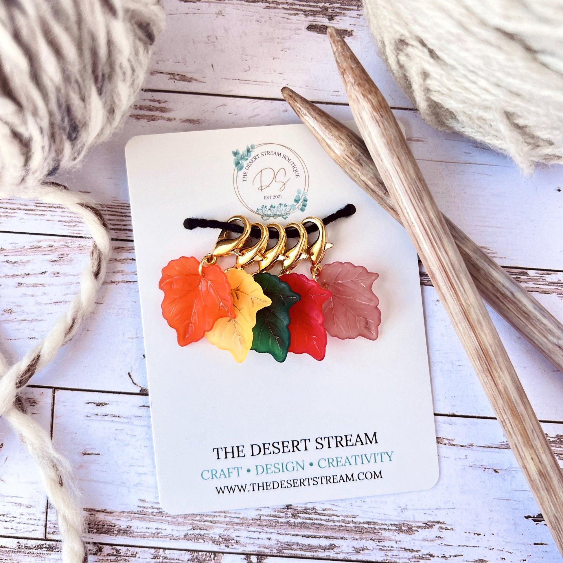 Autumn Leaves Stitch Markers Set - The Desert Stream Stitch