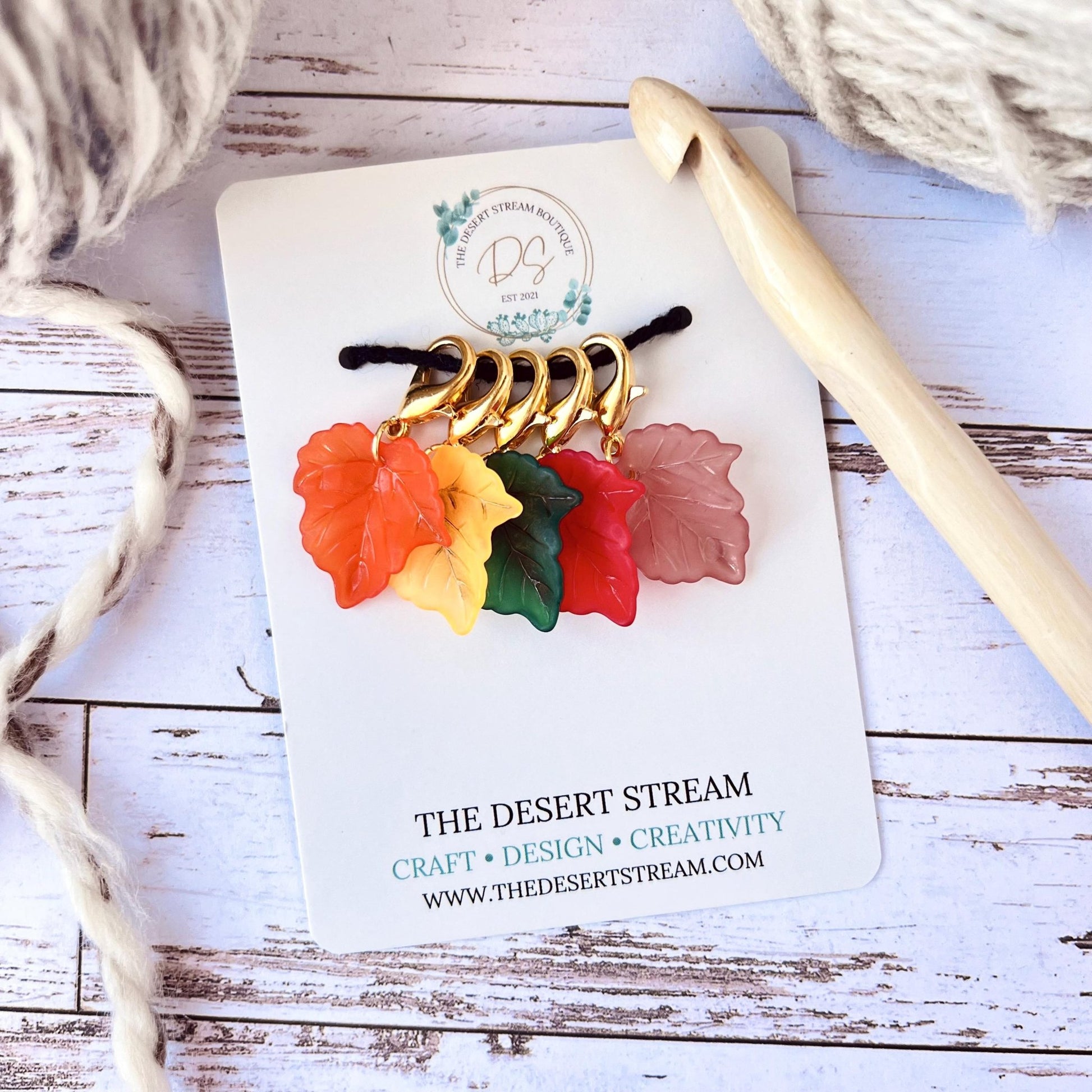 Autumn Leaves Stitch Markers Set - The Desert Stream Stitch
