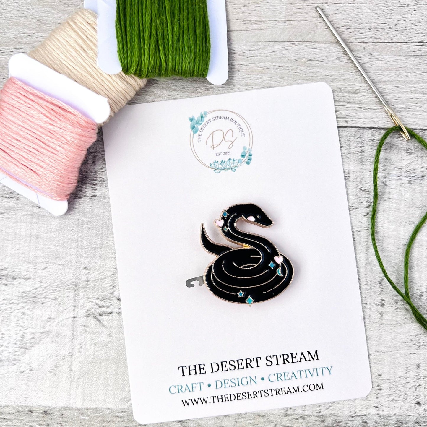 Black Snake Needle Minder Needle Threader Magnetic - The Desert Stream Stitch
