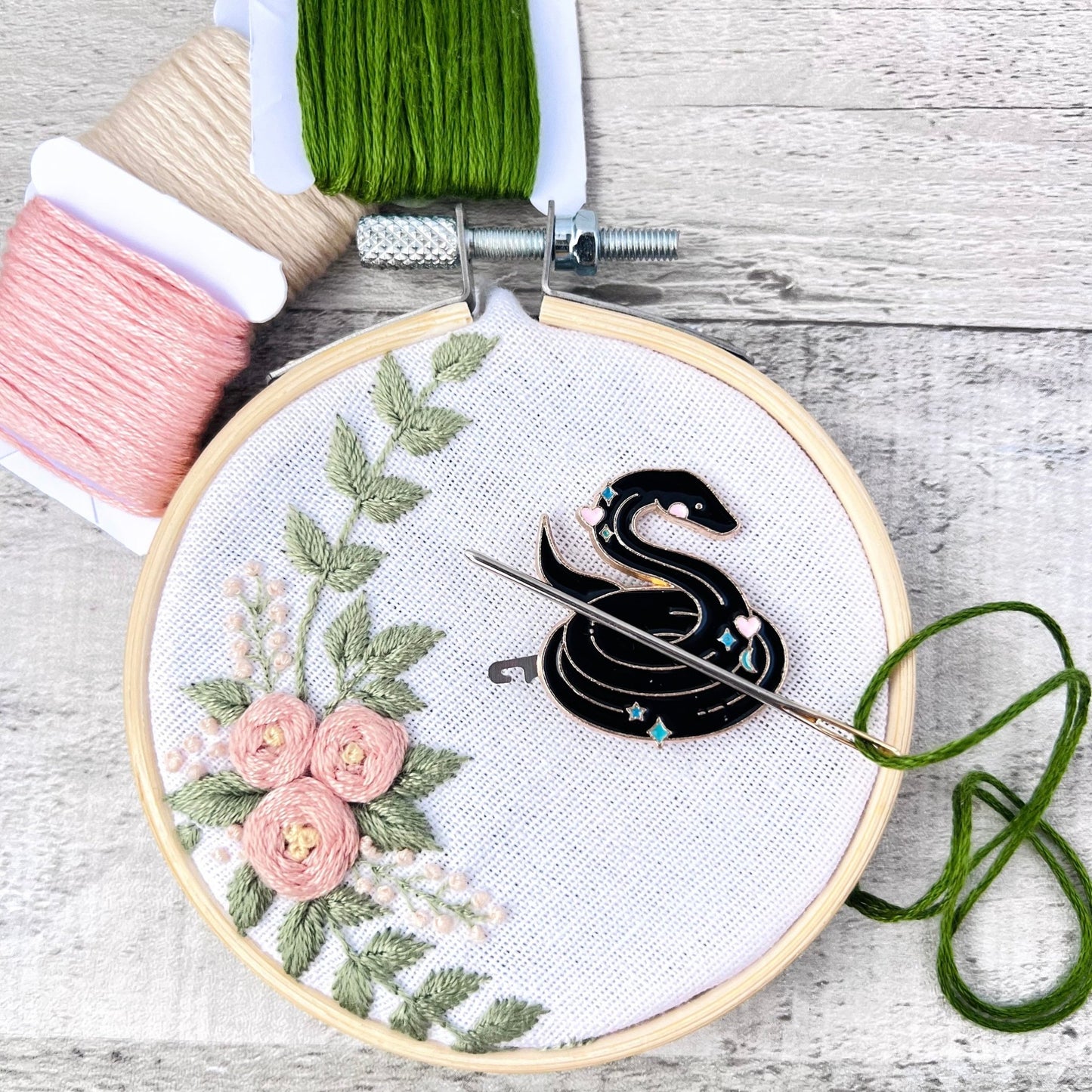 Black Snake Needle Minder Needle Threader Magnetic - The Desert Stream Stitch