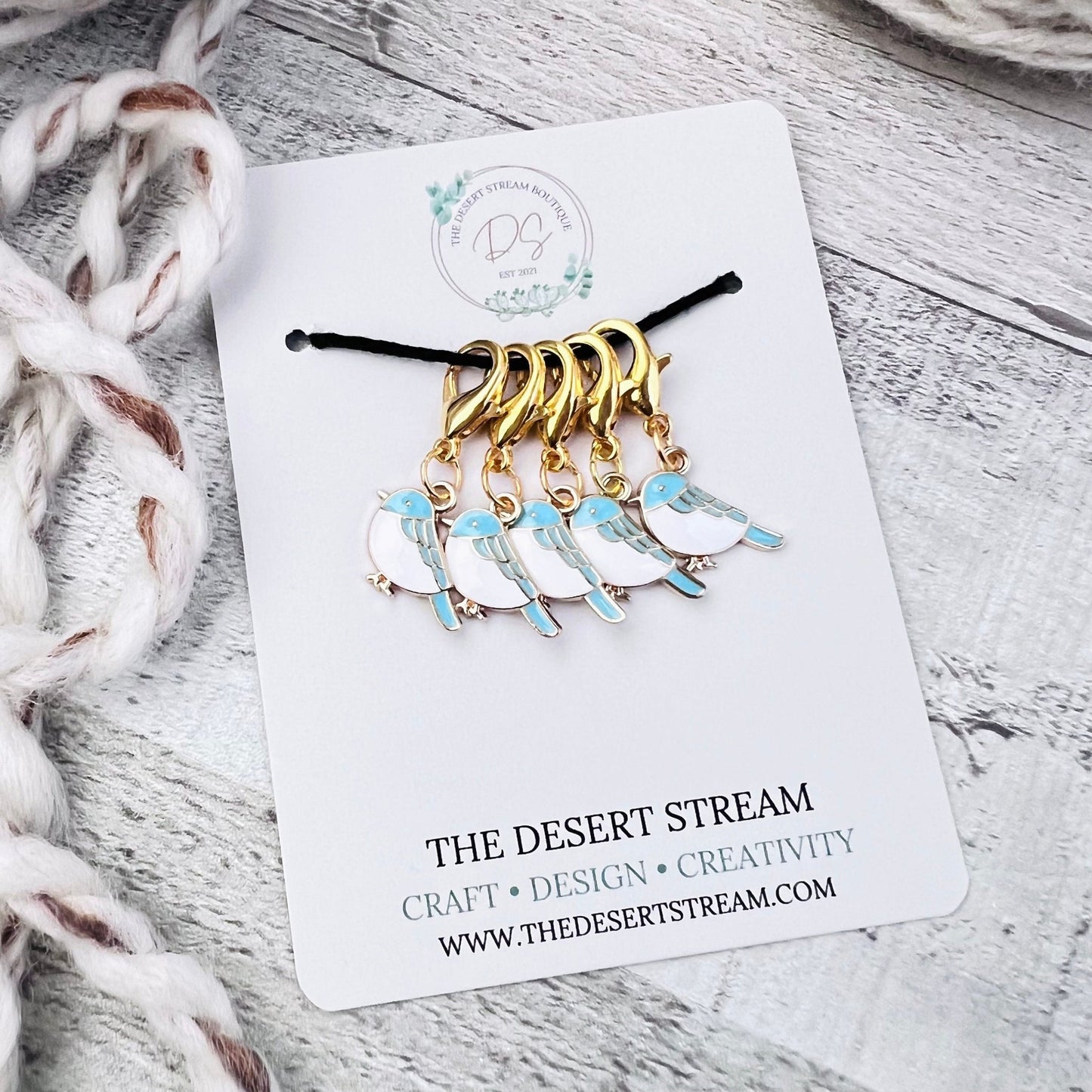 Blue Bird Stitch Markers Set - The Desert Stream Stitch