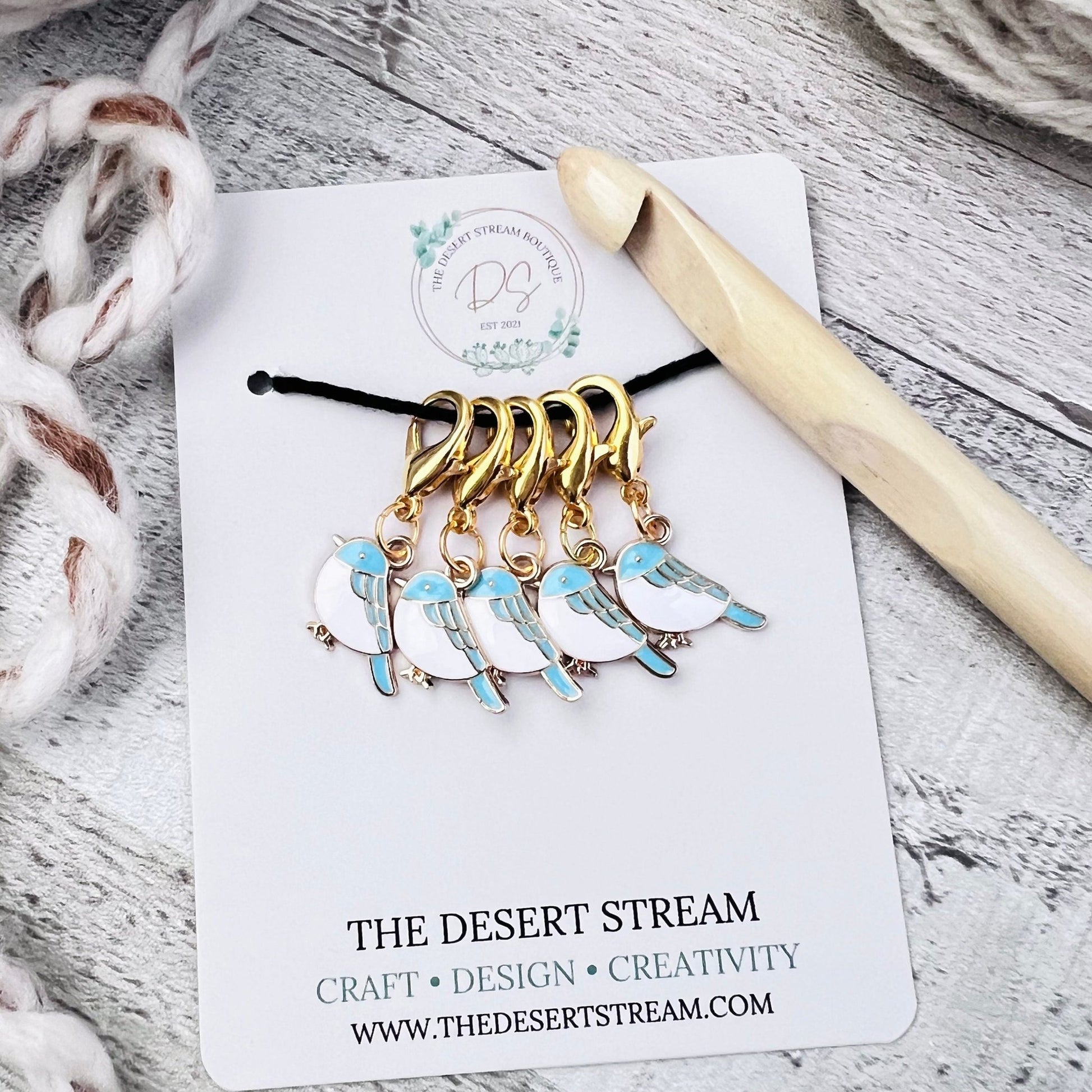 Blue Bird Stitch Markers Set - The Desert Stream Stitch