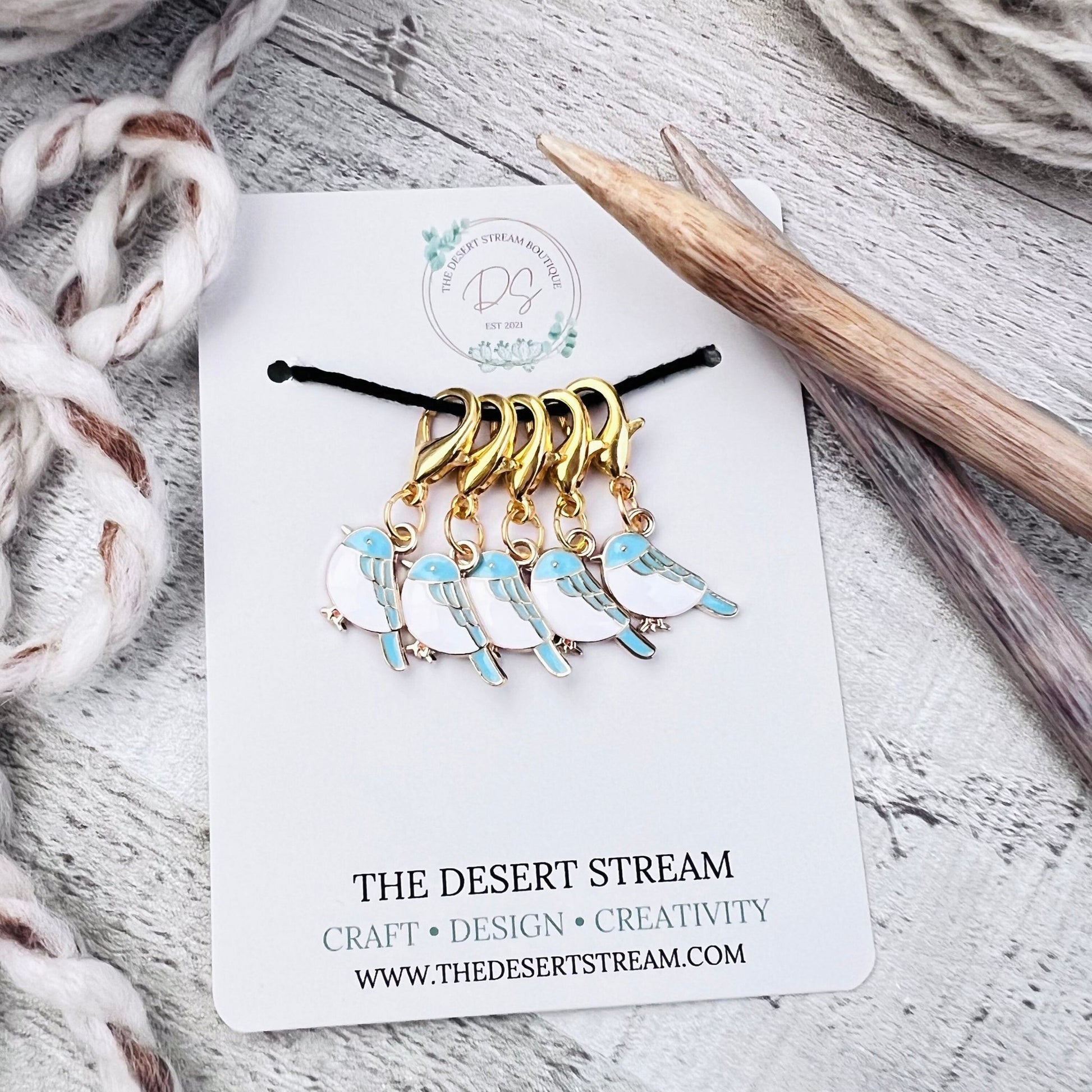 Blue Bird Stitch Markers Set - The Desert Stream Stitch