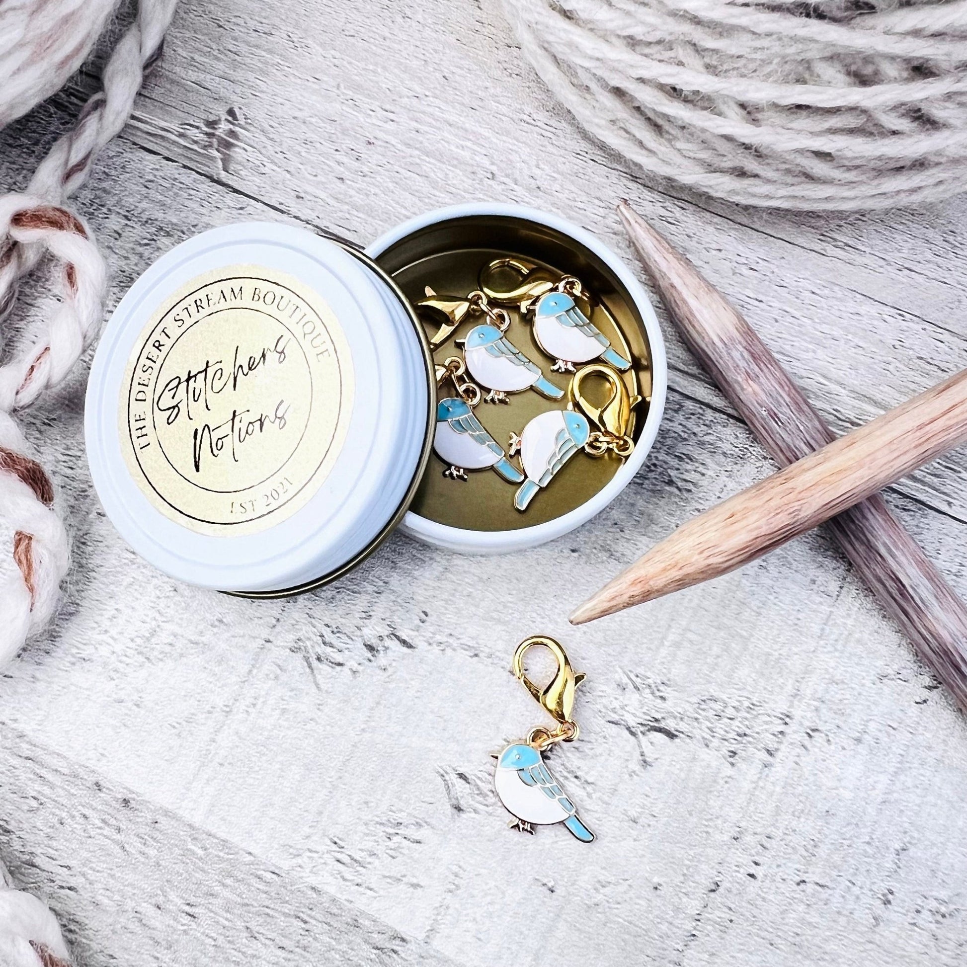 Blue Bird Stitch Markers Set - The Desert Stream Stitch