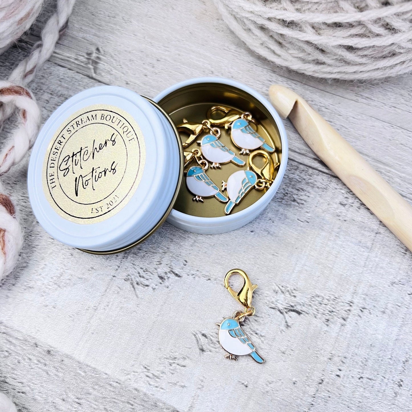 Blue Bird Stitch Markers Set - The Desert Stream Stitch