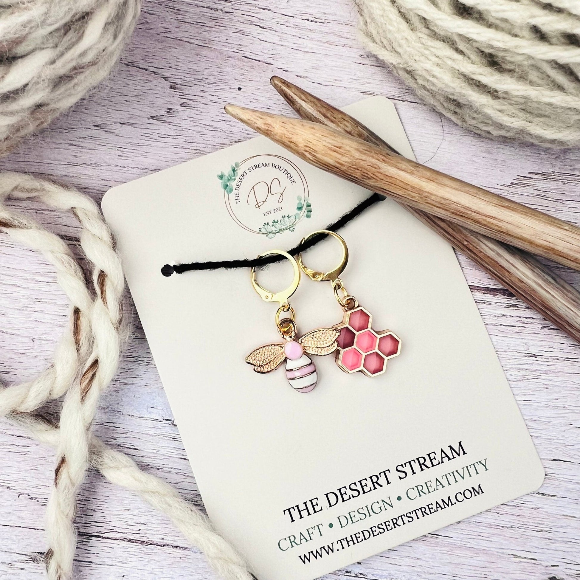 Blush Bee Stitch Markers - The Desert Stream Stitch