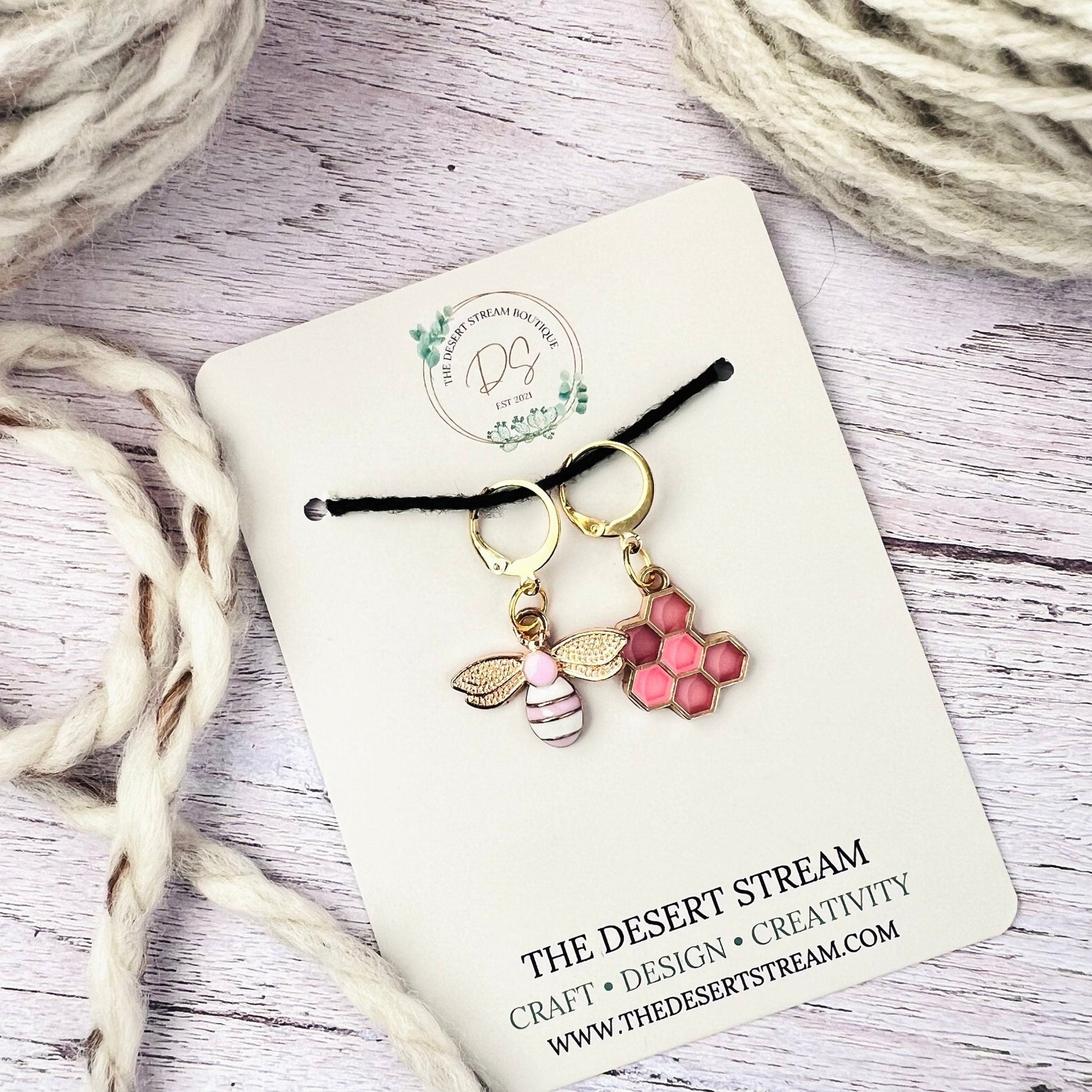 Blush Bee Stitch Markers - The Desert Stream Stitch