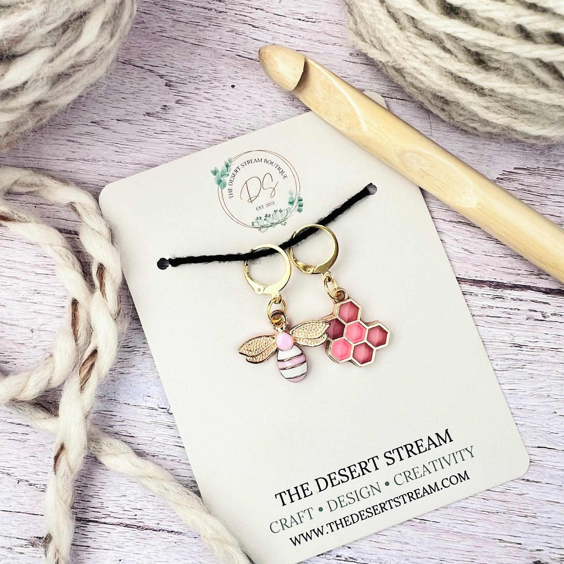Blush Bee Stitch Markers - The Desert Stream Stitch