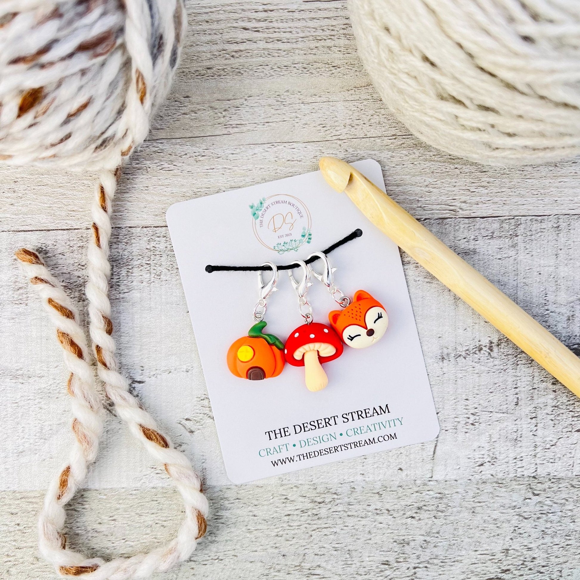 Fall Forrest stitch markers Set - The Desert Stream Stitch