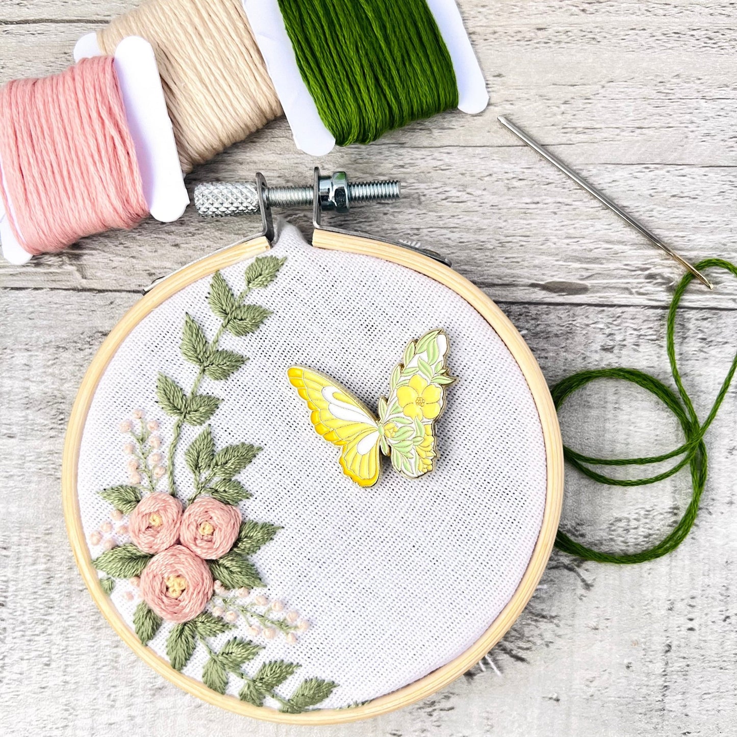Floral Butterfly Needle Minder Needle Threader Magnetic - The Desert Stream Stitch