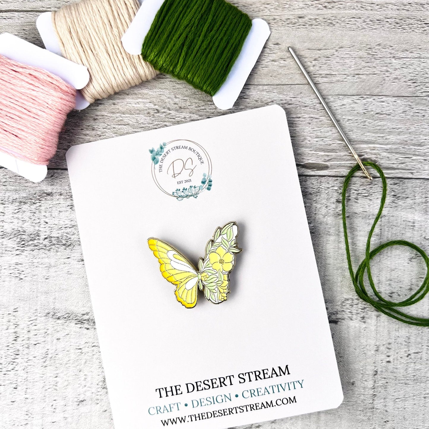 Floral Butterfly Needle Minder Needle Threader Magnetic - The Desert Stream Stitch