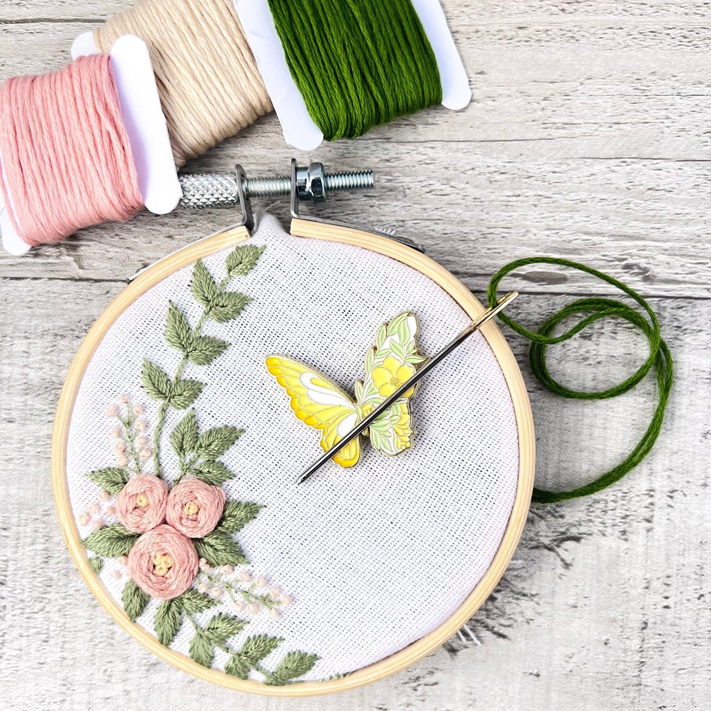 Floral Butterfly Needle Minder Needle Threader Magnetic - The Desert Stream Stitch