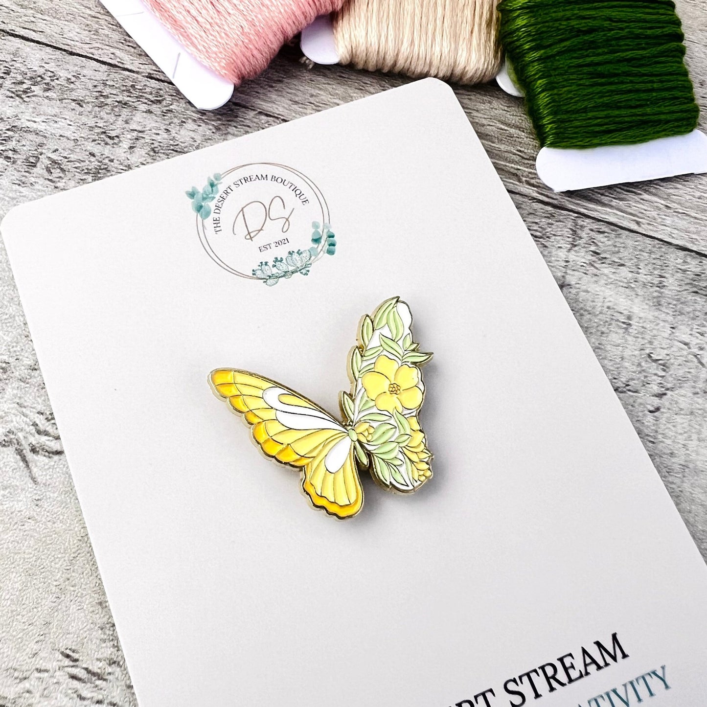 Floral Butterfly Needle Minder Needle Threader Magnetic - The Desert Stream Stitch