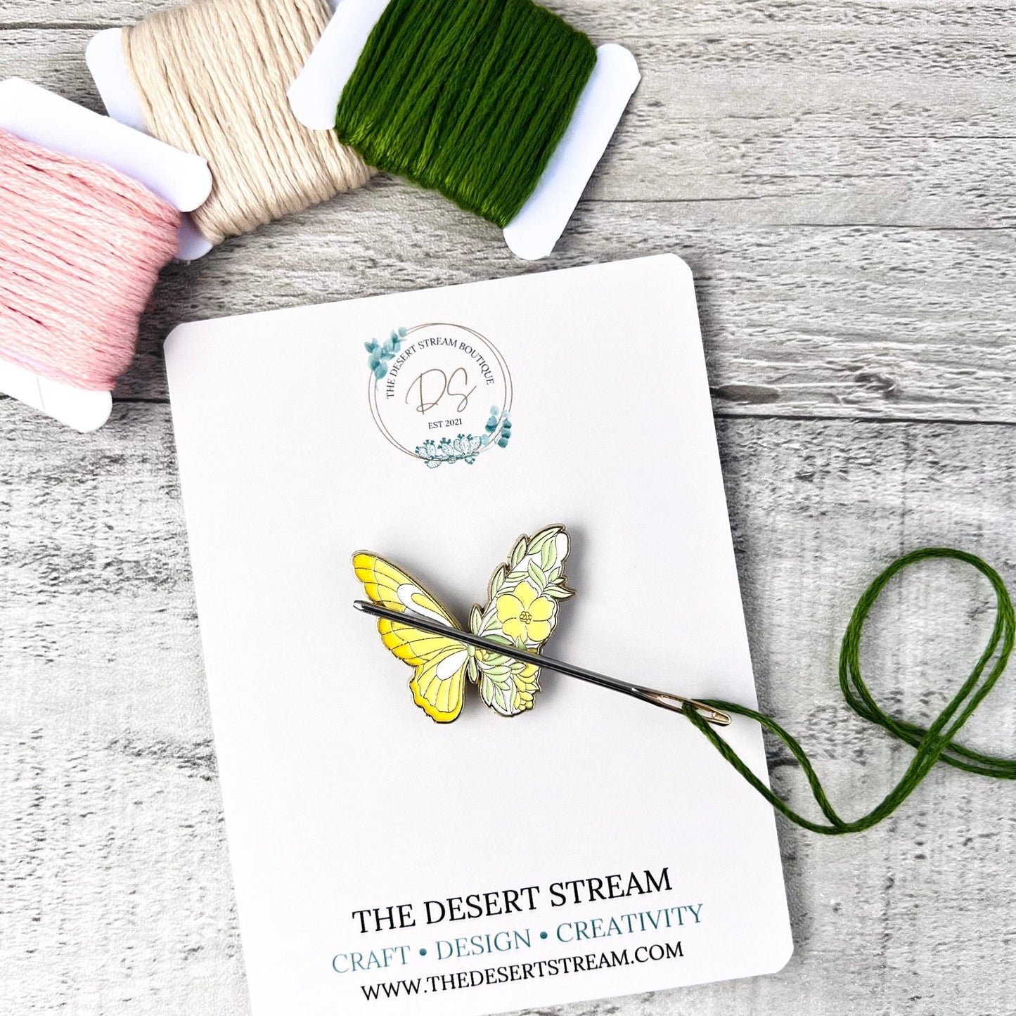Floral Butterfly Needle Minder Needle Threader Magnetic - The Desert Stream Stitch