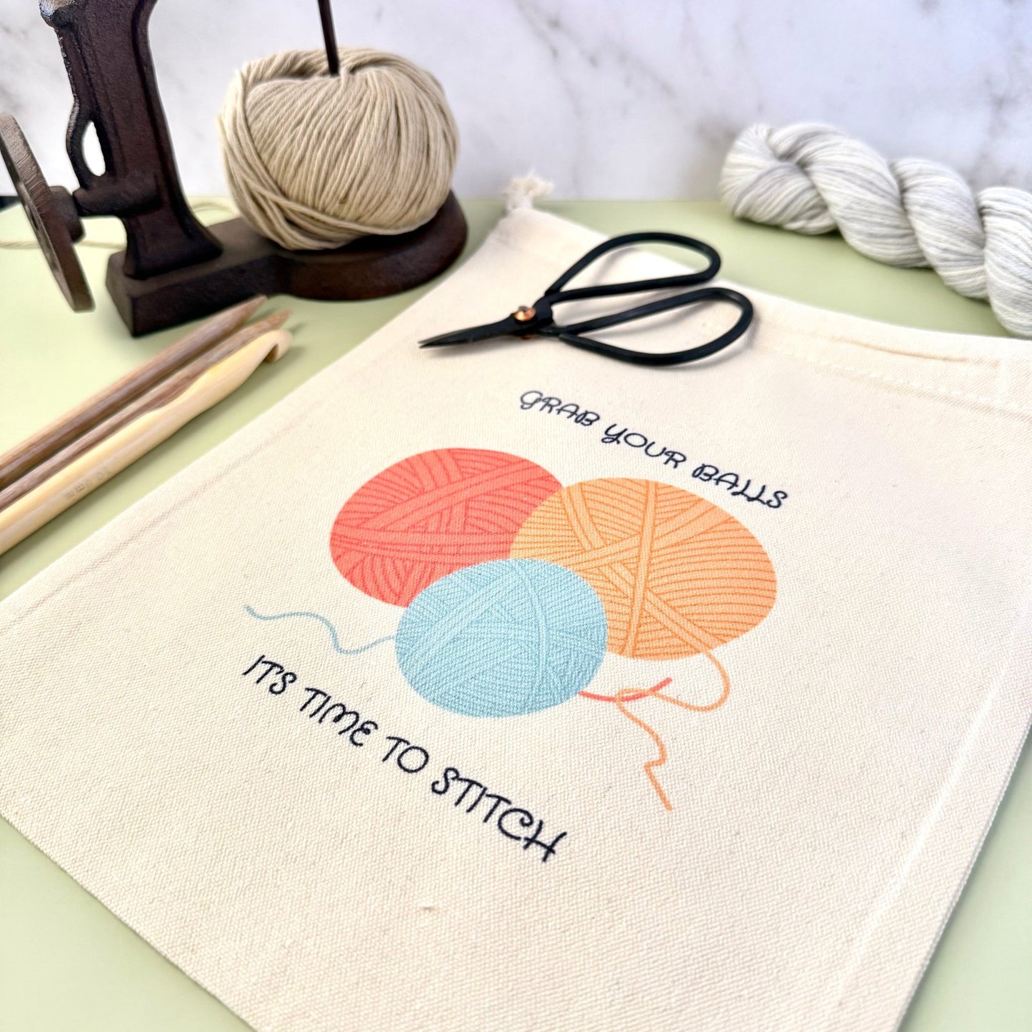 Grab Your Balls Drawstring Project Bag - The Desert Stream Stitch