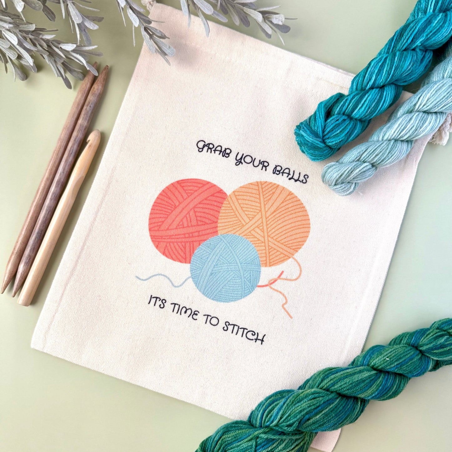 Grab Your Balls Drawstring Project Bag - The Desert Stream Stitch