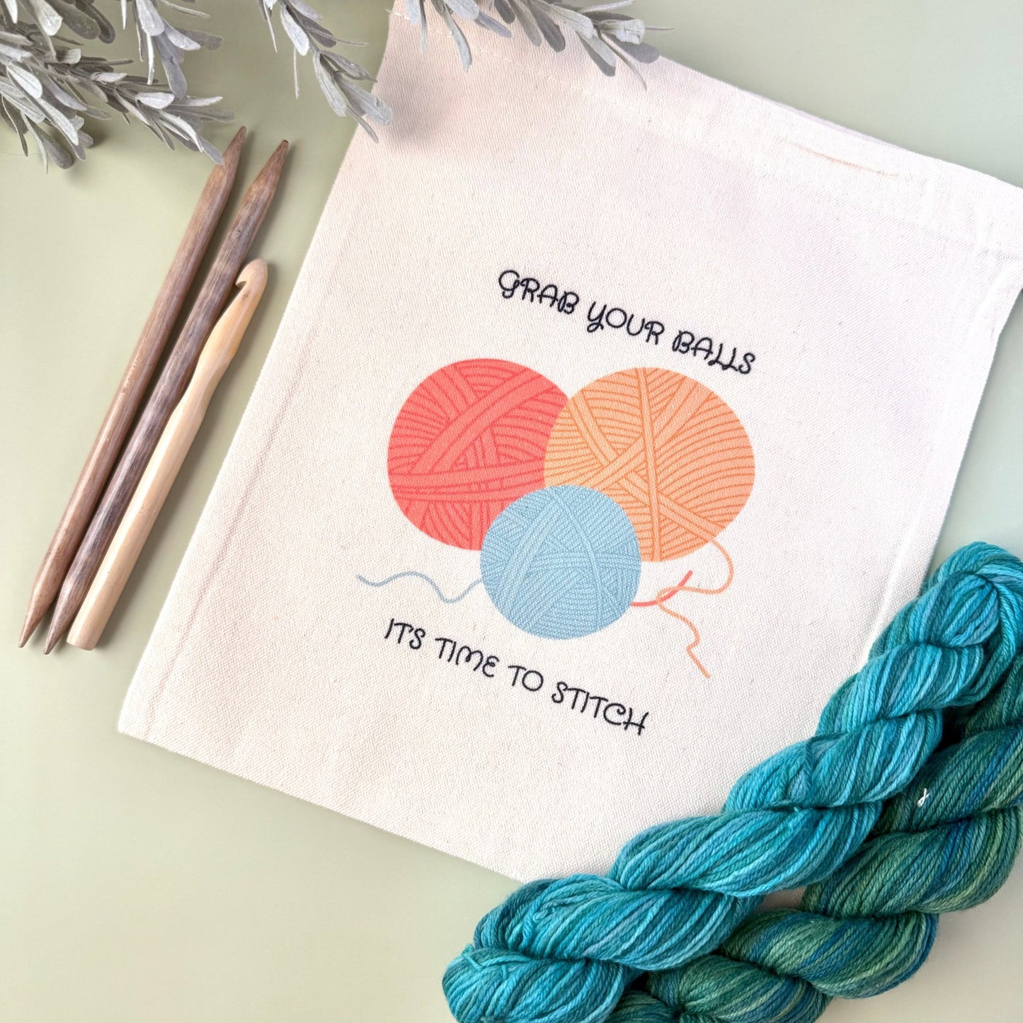 Grab Your Balls Drawstring Project Bag - The Desert Stream Stitch