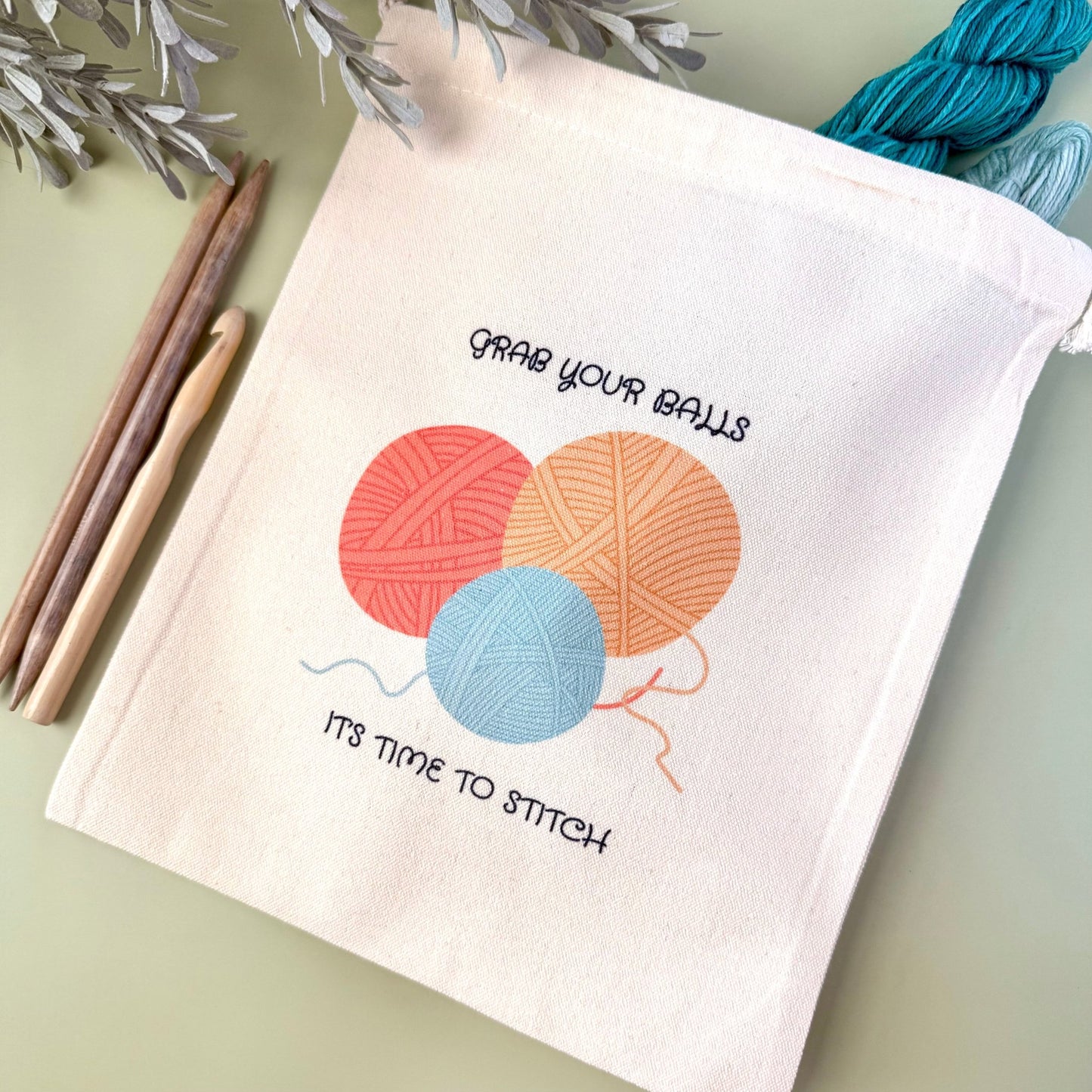 Grab Your Balls Drawstring Project Bag - The Desert Stream Stitch
