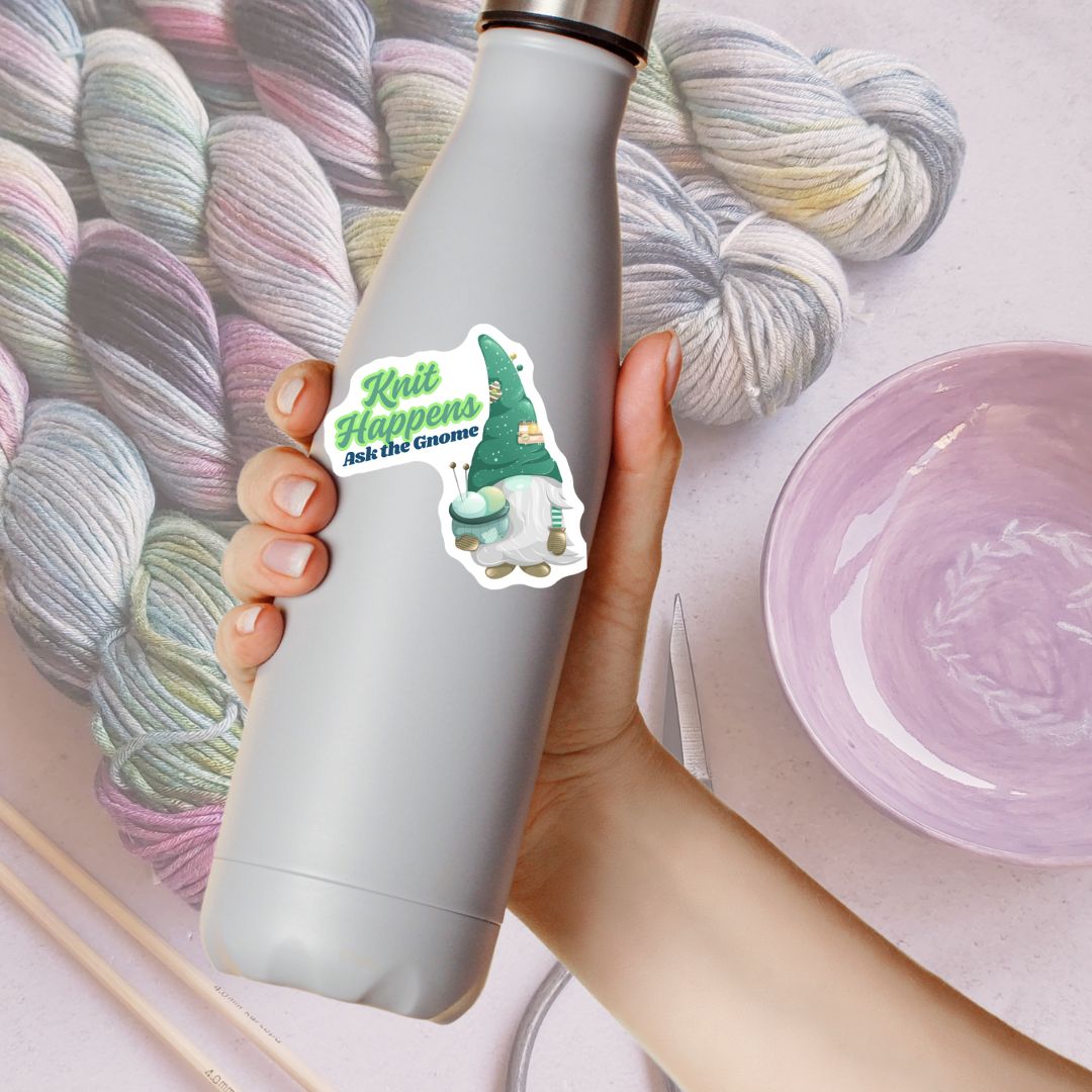 Knit Happens Gnome Vinyl Sticker - The Desert Stream Stitch