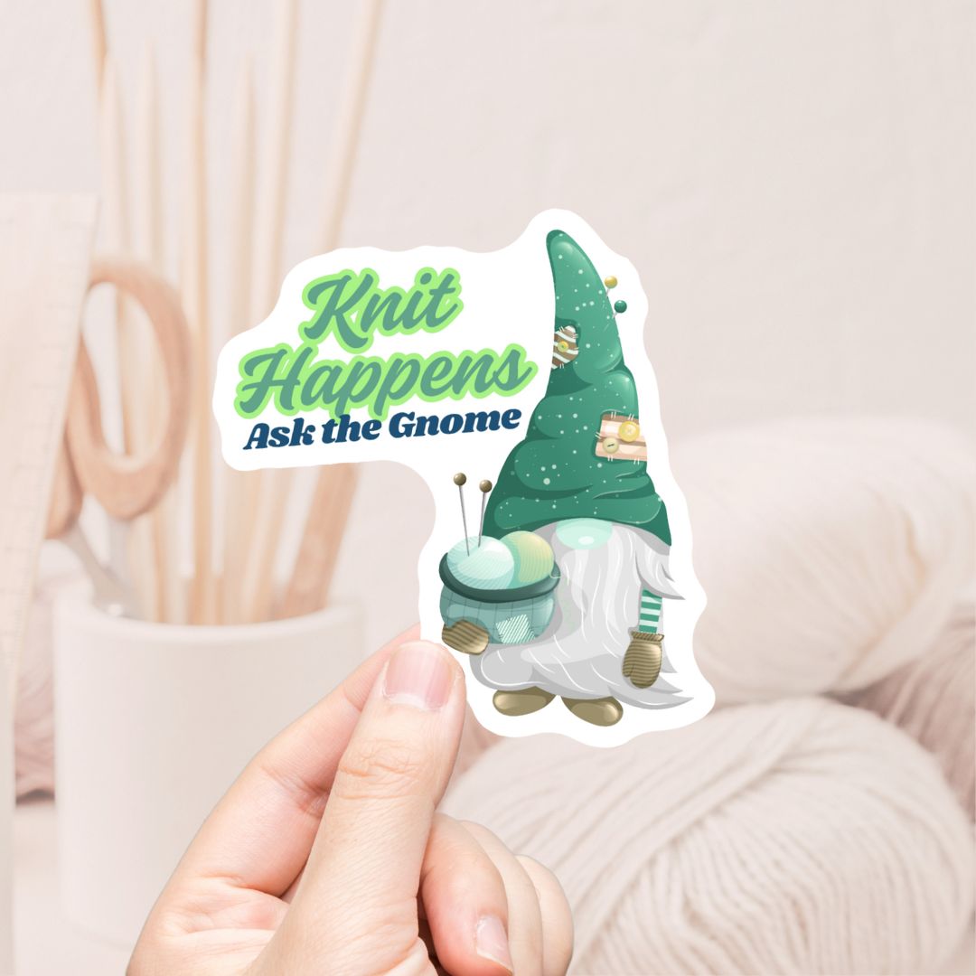 Knit Happens Gnome Vinyl Sticker - The Desert Stream Stitch