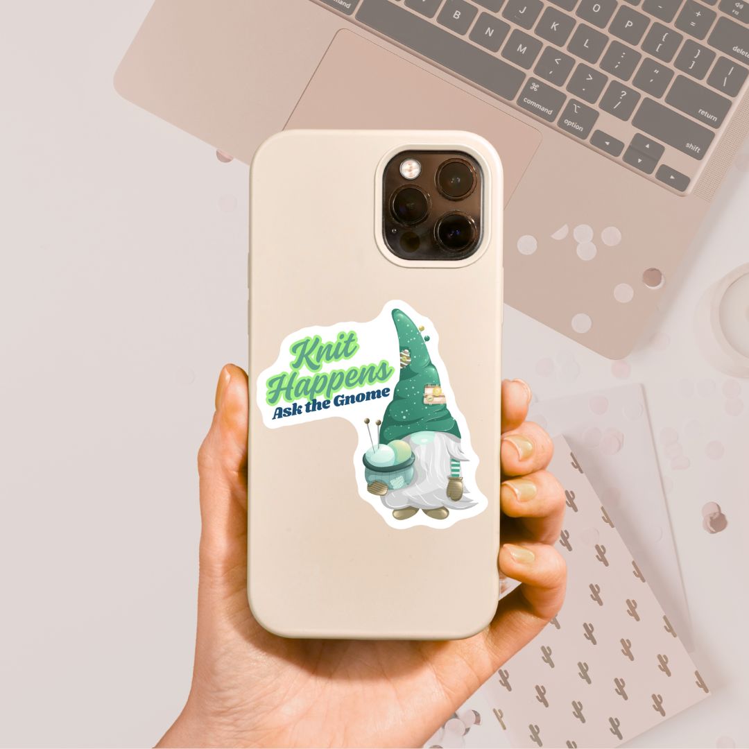 Knit Happens Gnome Vinyl Sticker - The Desert Stream Stitch