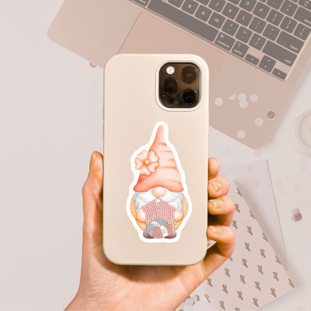 Knitting Gnome Pink Vinyl Sticker - The Desert Stream Stitch