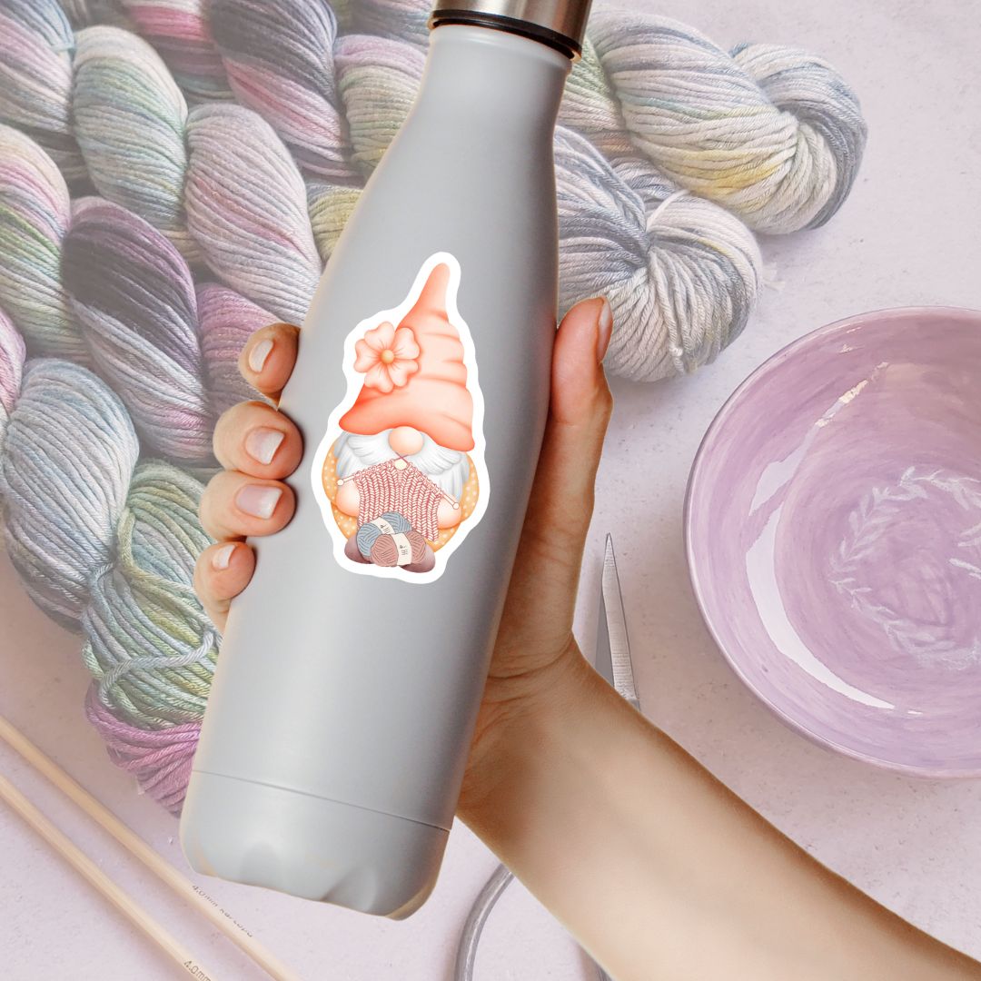 Knitting Gnome Pink Vinyl Sticker - The Desert Stream Stitch
