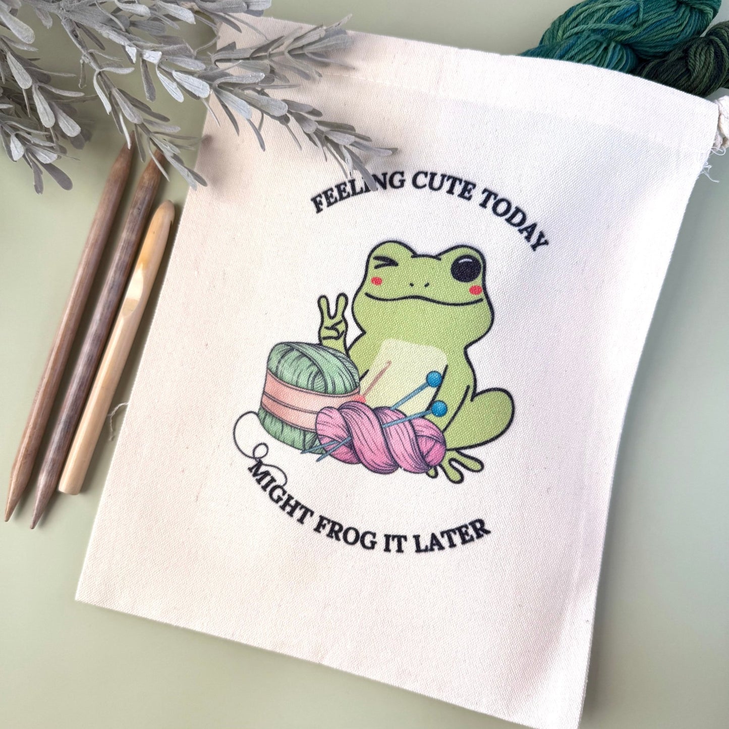 Might Frog It Later Drawstring Project Bag - The Desert Stream Stitch