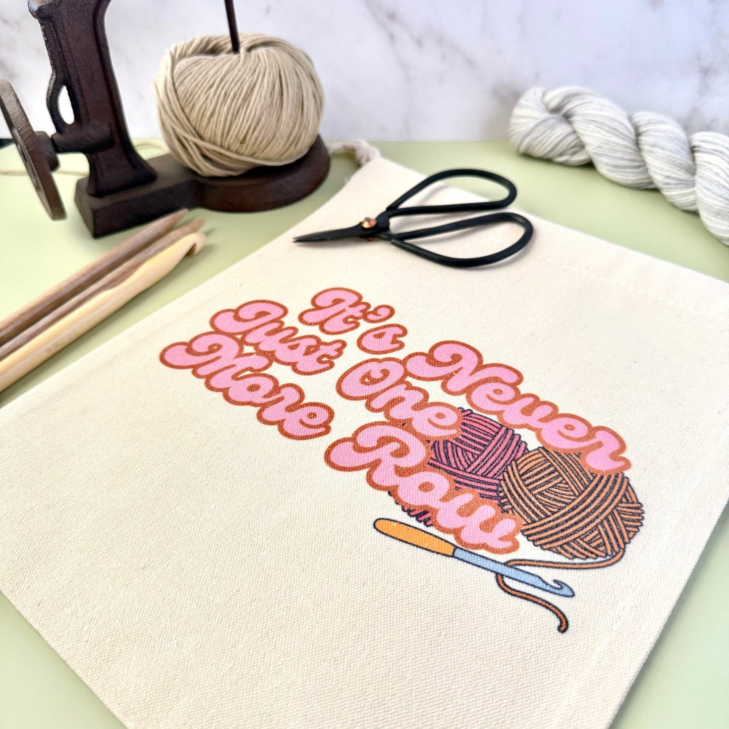 Never Just One More Row Drawstring Project Bag - The Desert Stream Stitch