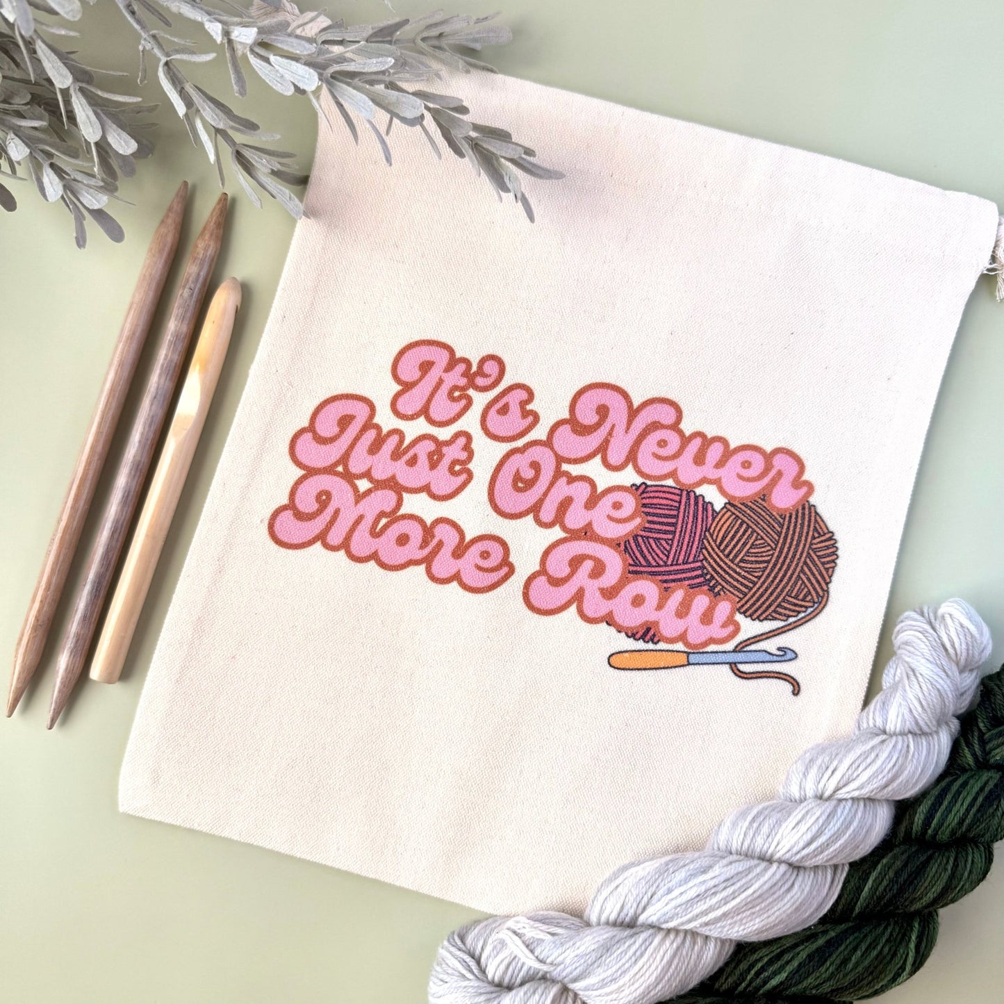 Never Just One More Row Drawstring Project Bag - The Desert Stream Stitch