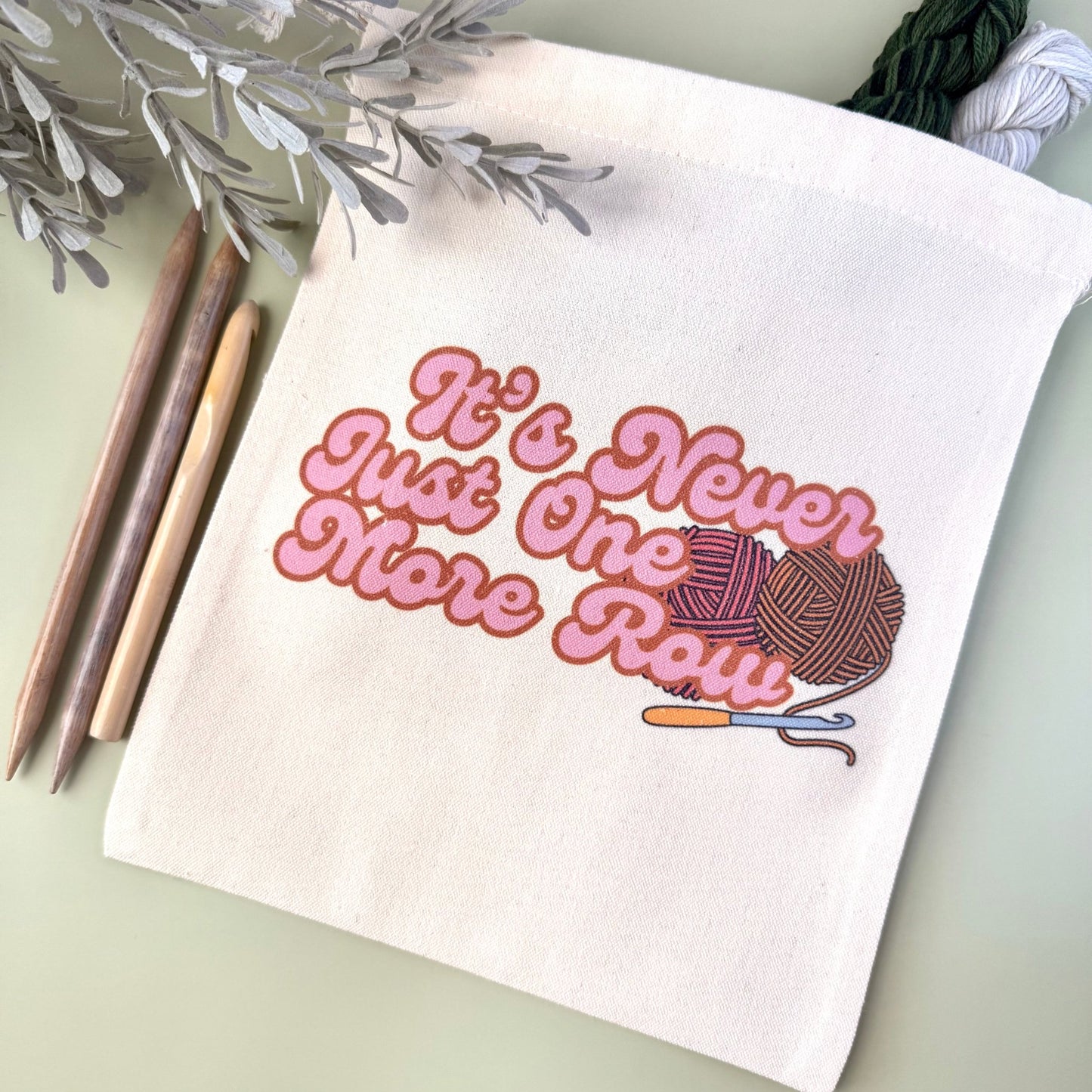 Never Just One More Row Drawstring Project Bag - The Desert Stream Stitch