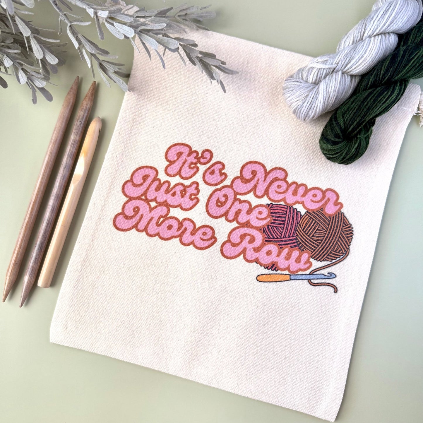 Never Just One More Row Drawstring Project Bag - The Desert Stream Stitch
