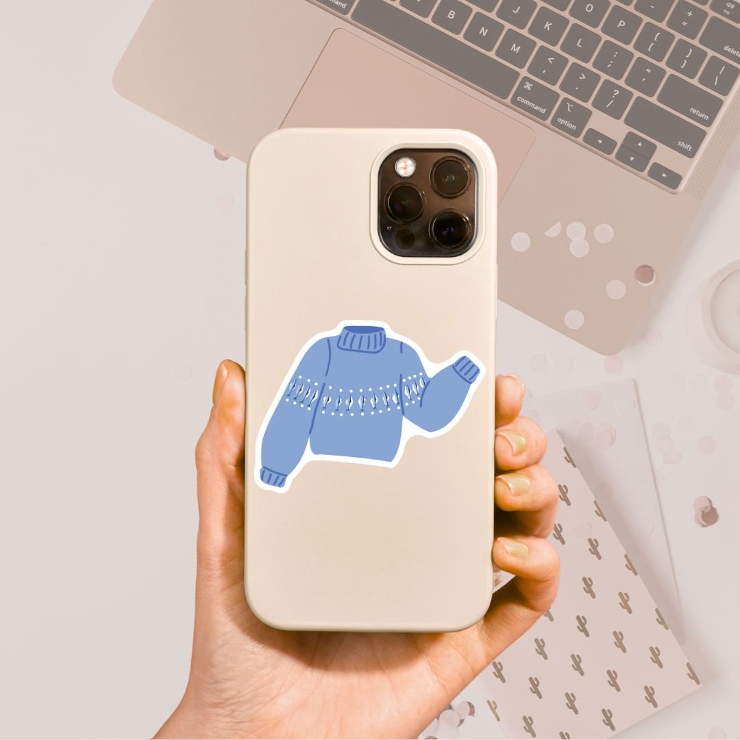 Sardine Sweater Blue Vinyl Sticker - The Desert Stream Stitch