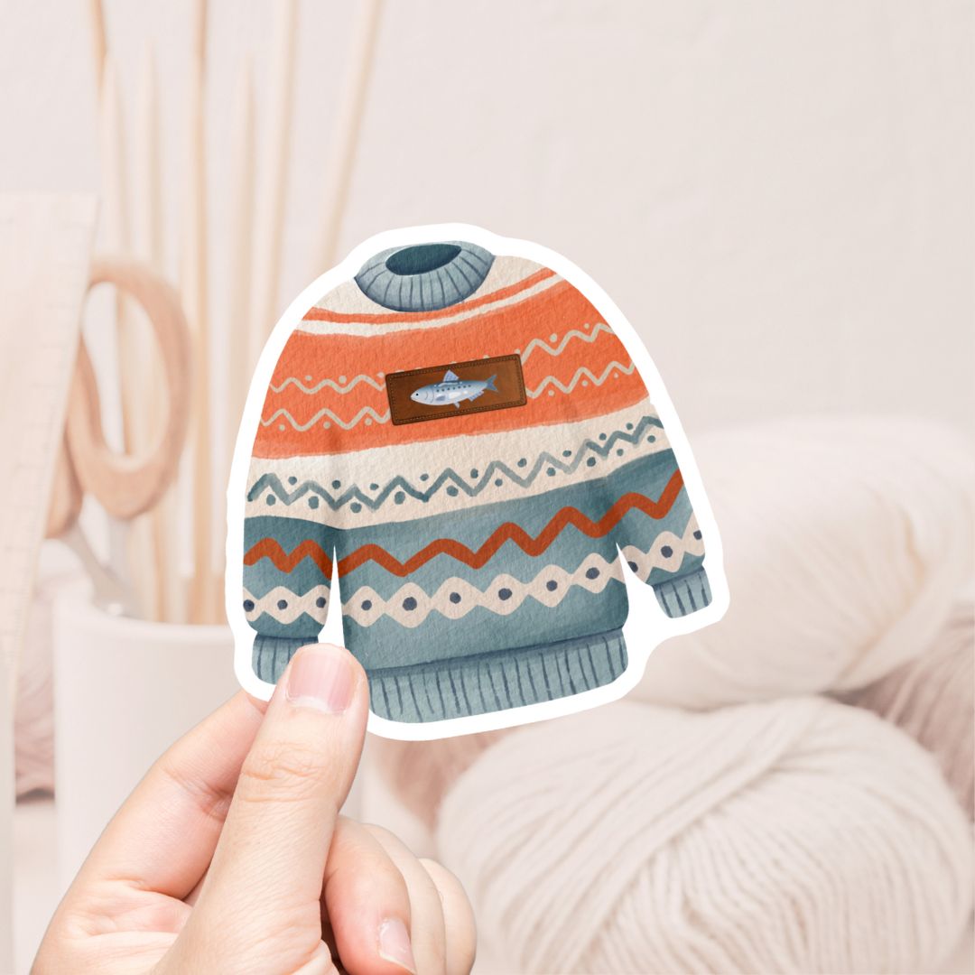 Sardine Sweater Sweater Orange Vinyl Sticker - The Desert Stream Stitch
