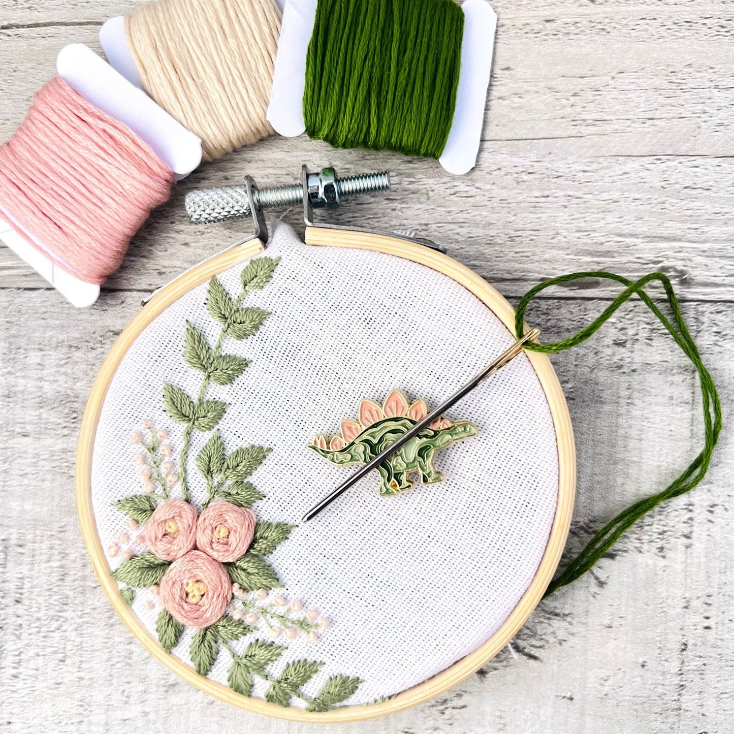 Stegosaurus Needle Minder Needle Threader Magnetic - The Desert Stream Stitch
