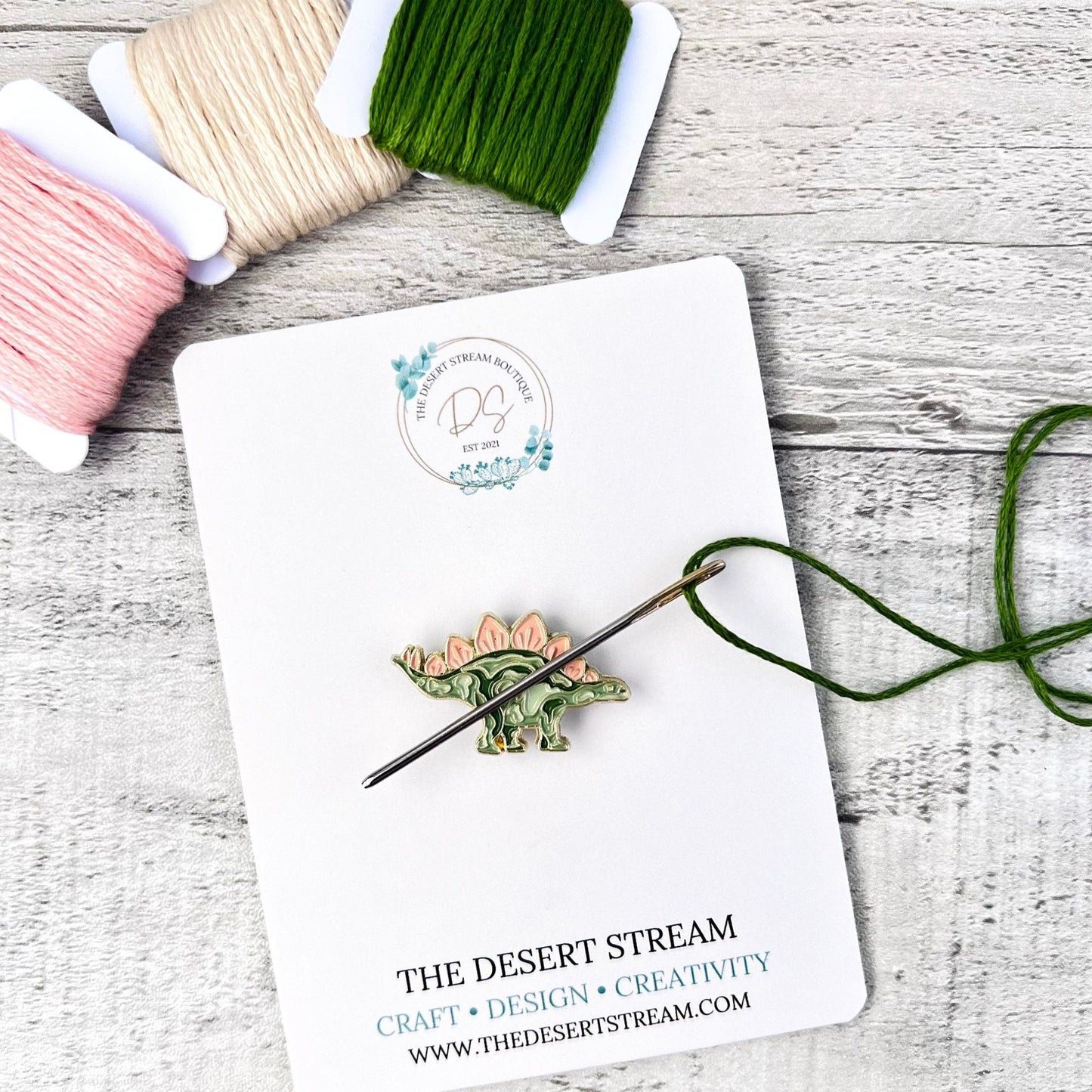 Stegosaurus Needle Minder Needle Threader Magnetic - The Desert Stream Stitch