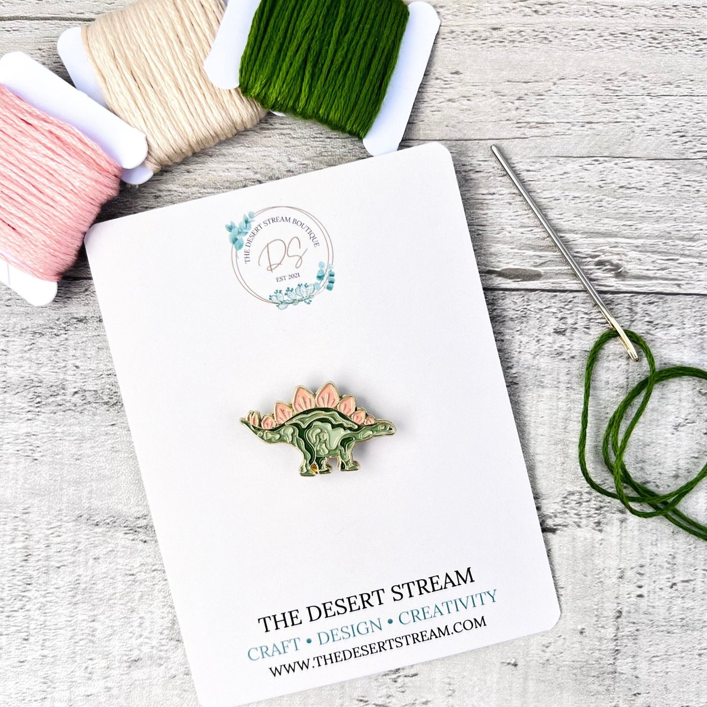 Stegosaurus Needle Minder Needle Threader Magnetic - The Desert Stream Stitch