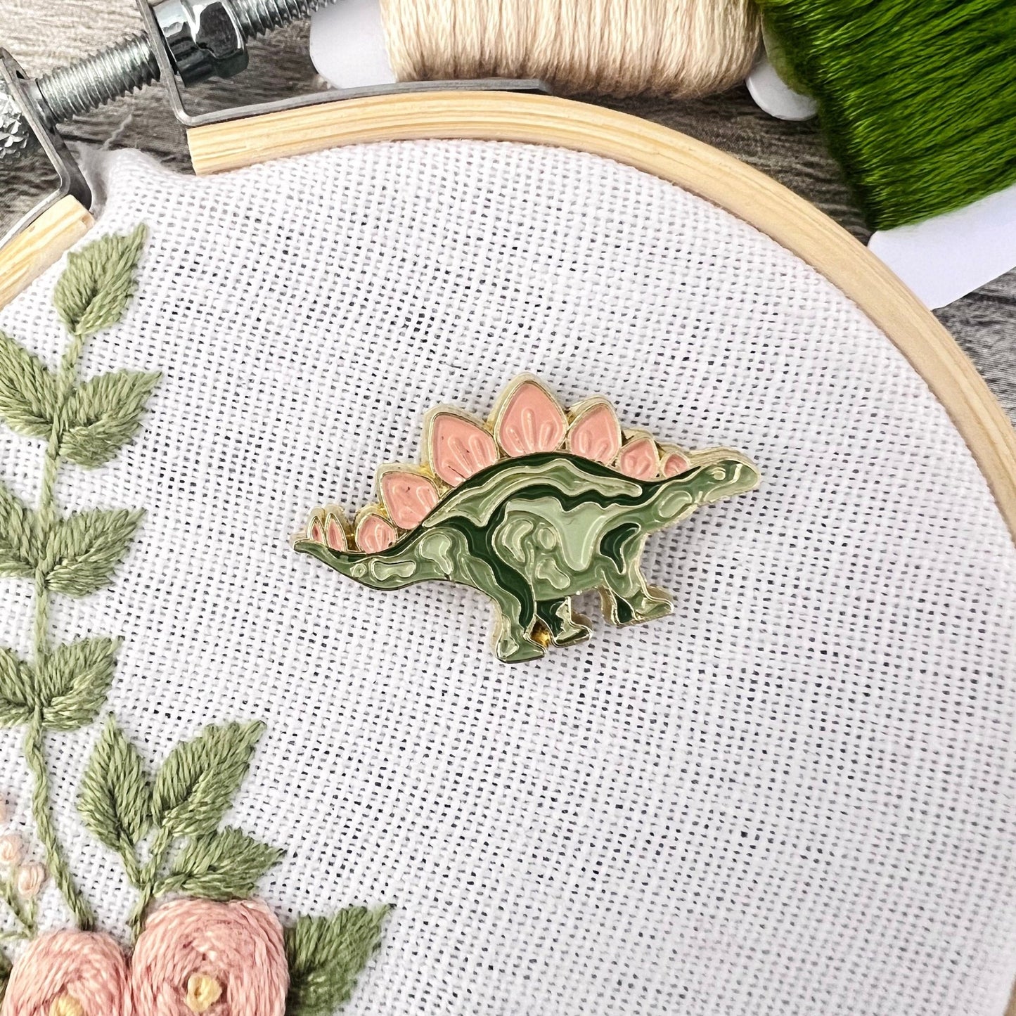Stegosaurus Needle Minder Needle Threader Magnetic - The Desert Stream Stitch