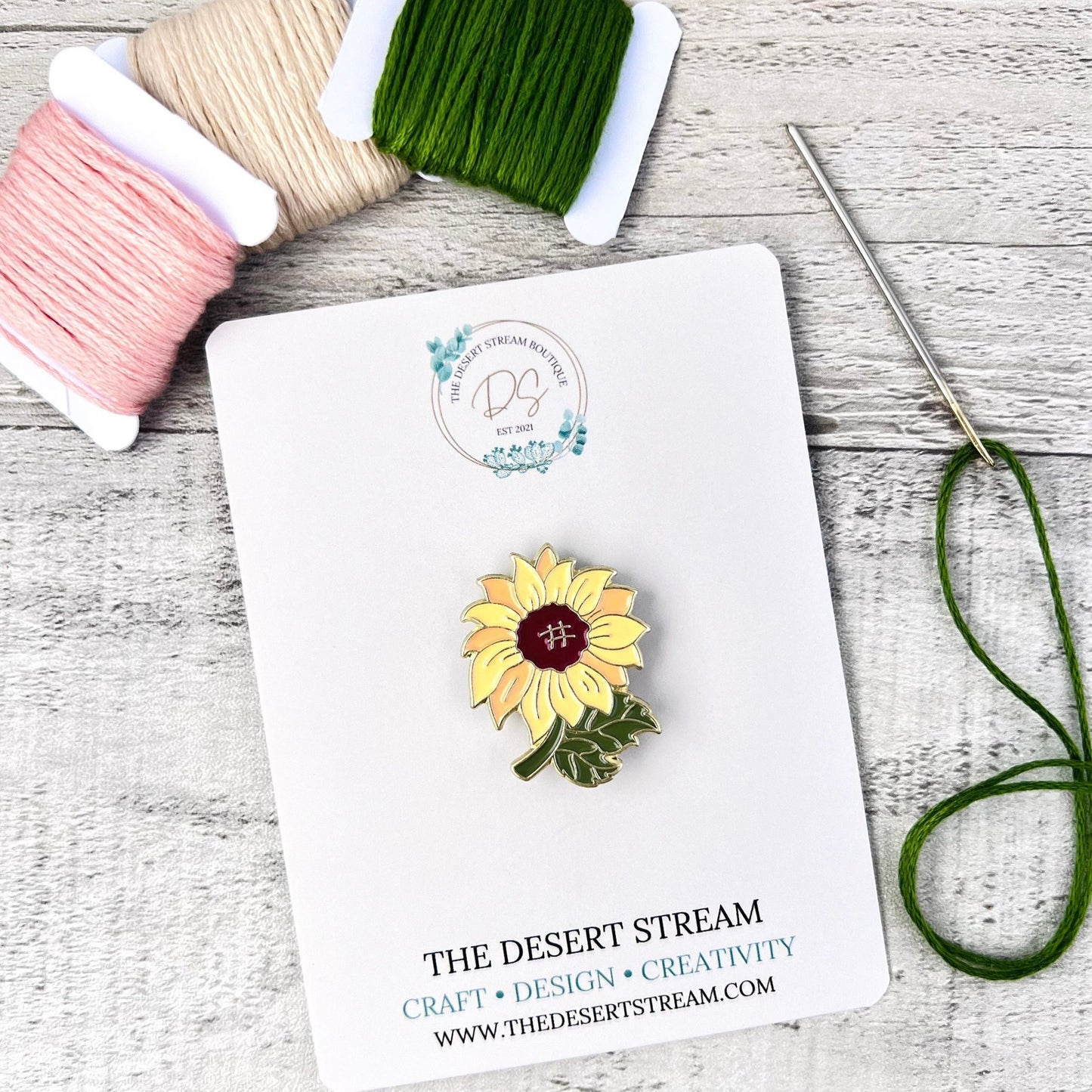 Sunflower Needle Minder Needle Threader Magnetic - The Desert Stream Stitch