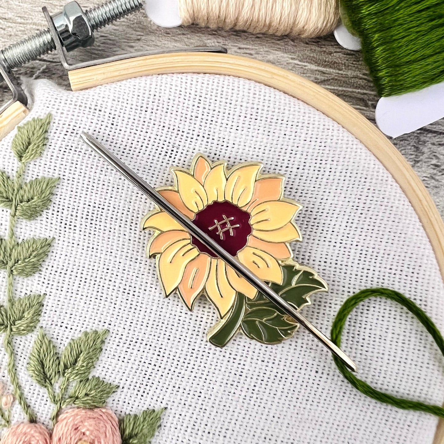 Sunflower Needle Minder Needle Threader Magnetic - The Desert Stream Stitch