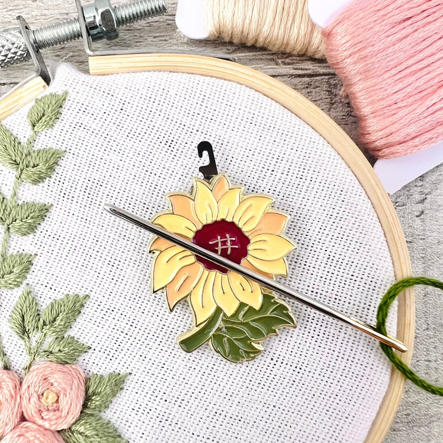 Sunflower Needle Minder Needle Threader Magnetic - The Desert Stream Stitch