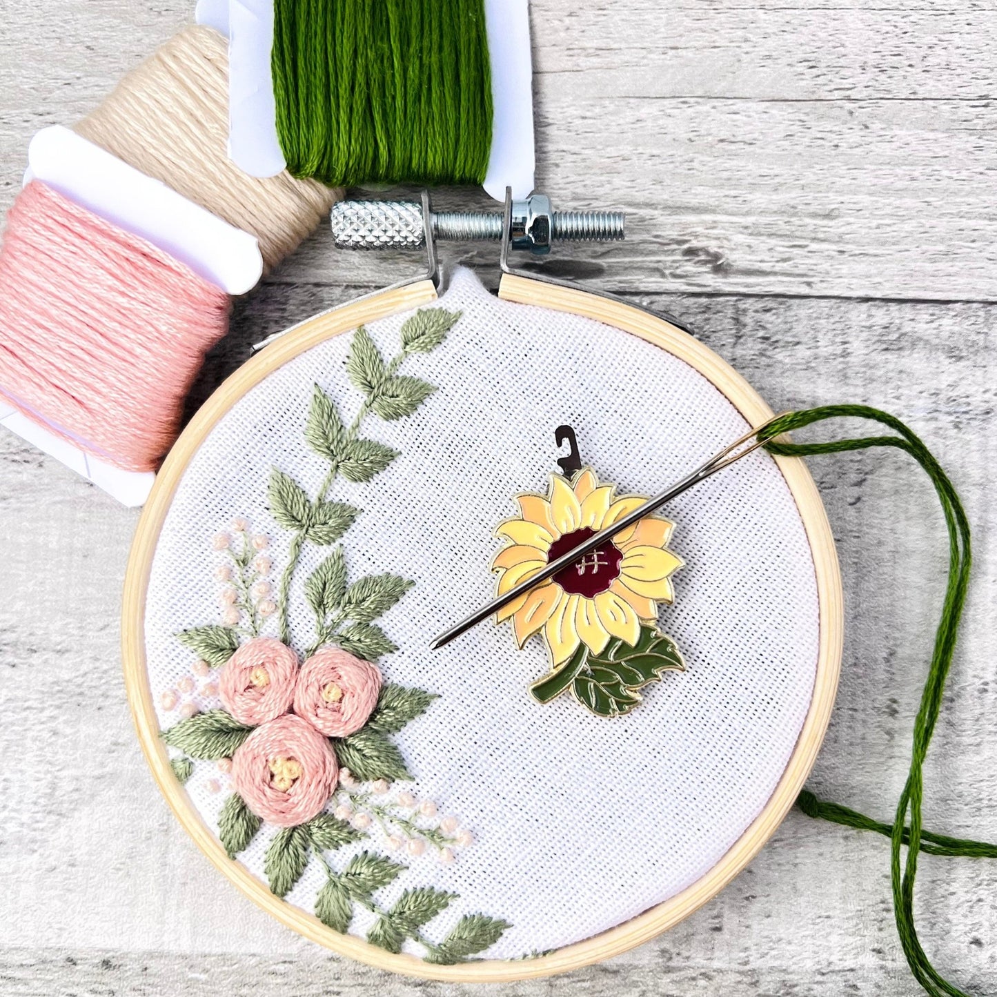Sunflower Needle Minder Needle Threader Magnetic - The Desert Stream Stitch