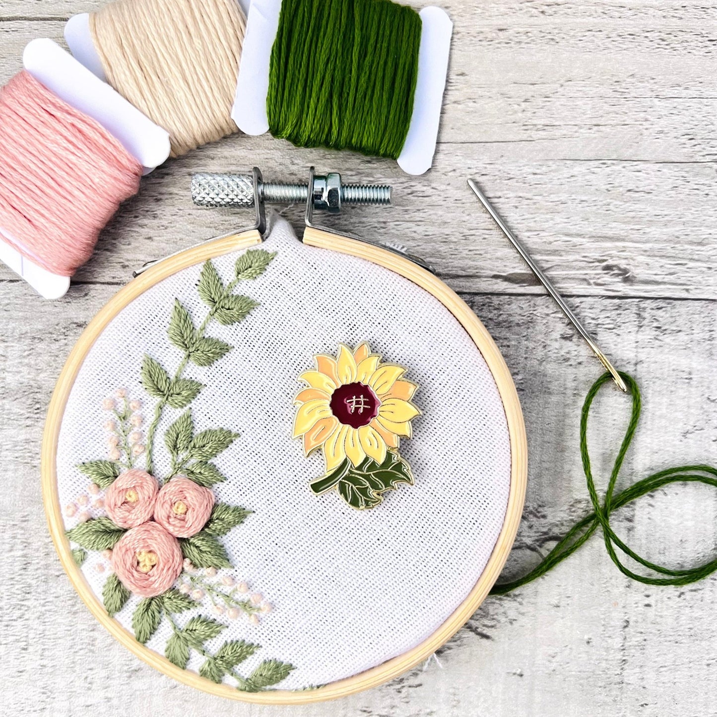 Sunflower Needle Minder Needle Threader Magnetic - The Desert Stream Stitch