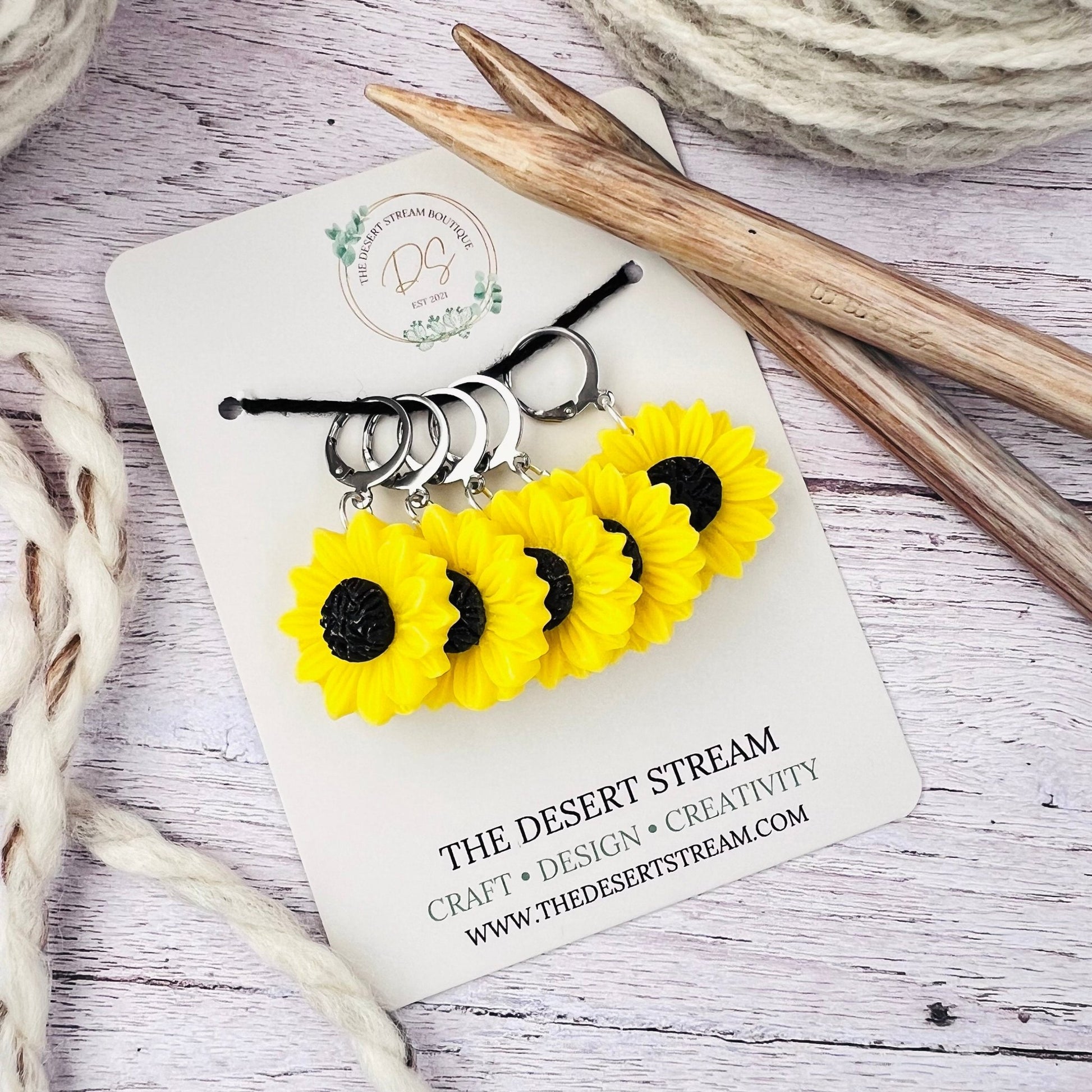 Sunflower Stitch Markers - The Desert Stream Stitch