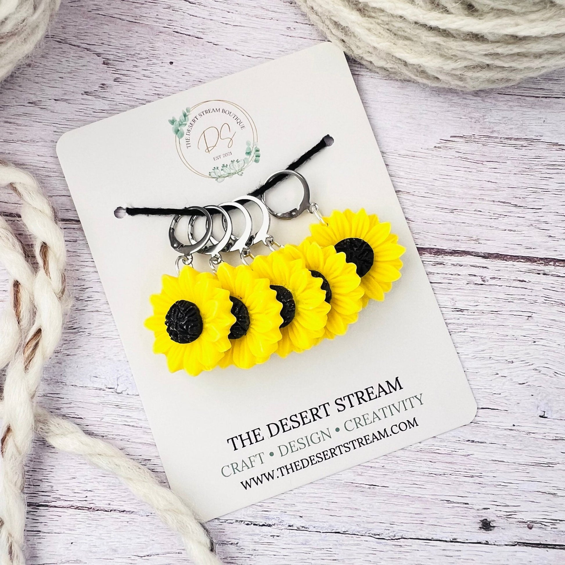 Sunflower Stitch Markers - The Desert Stream Stitch