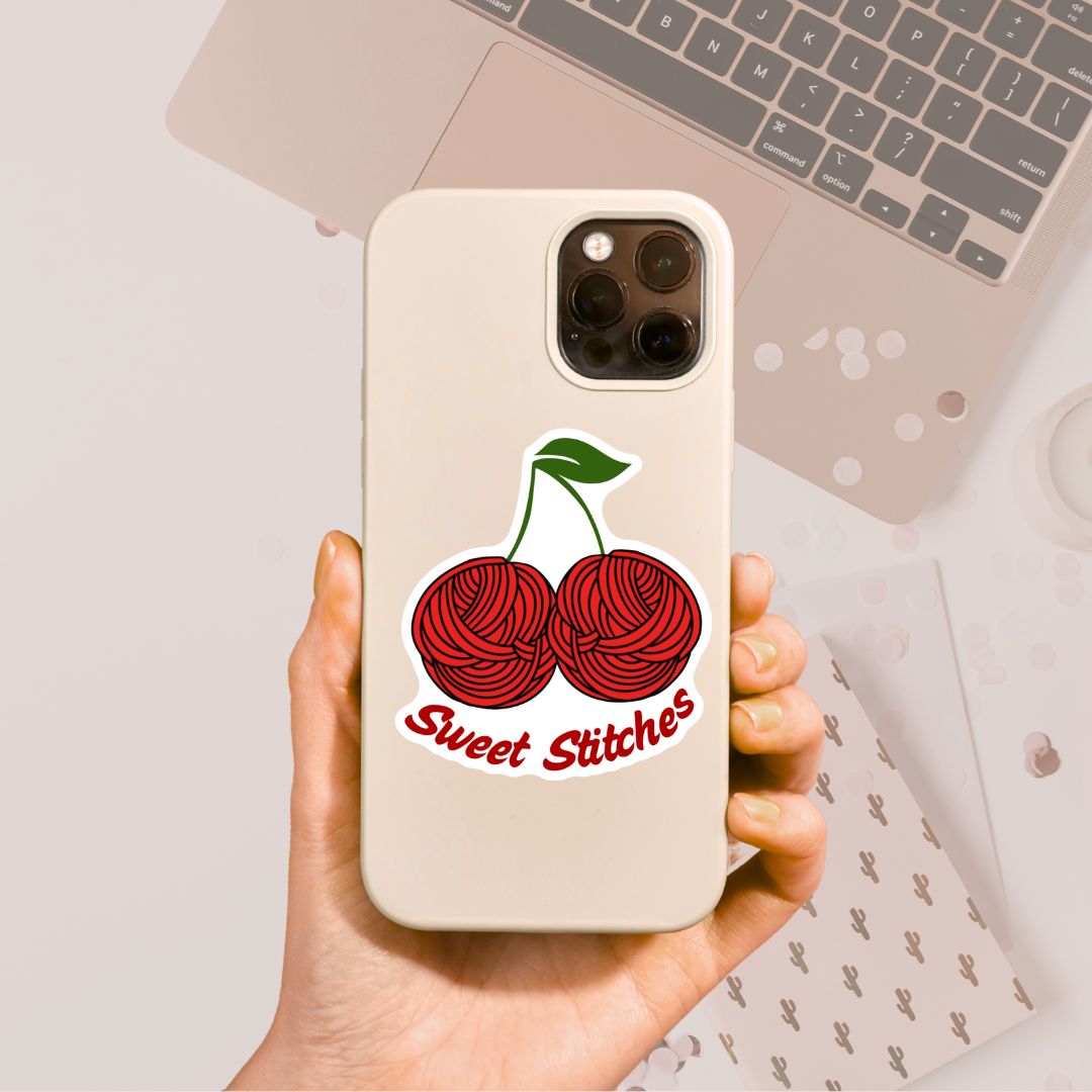 Sweet Stitches Cherry Vinyl Sticker - The Desert Stream Stitch