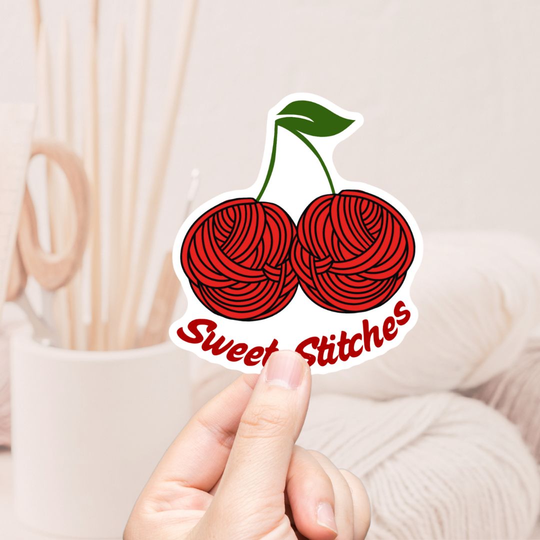 Sweet Stitches Cherry Vinyl Sticker - The Desert Stream Stitch