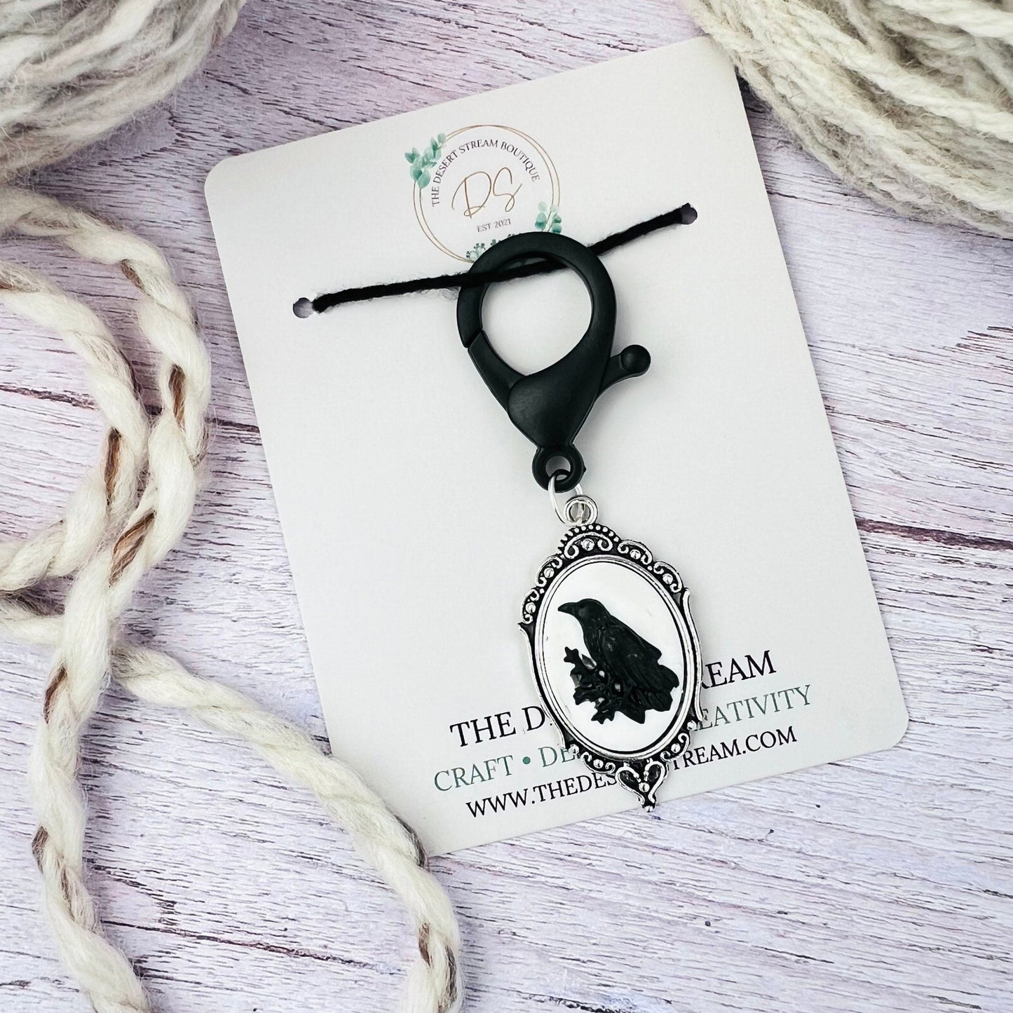 Victorian Raven Jumbo Stitch Marker - The Desert Stream Stitch