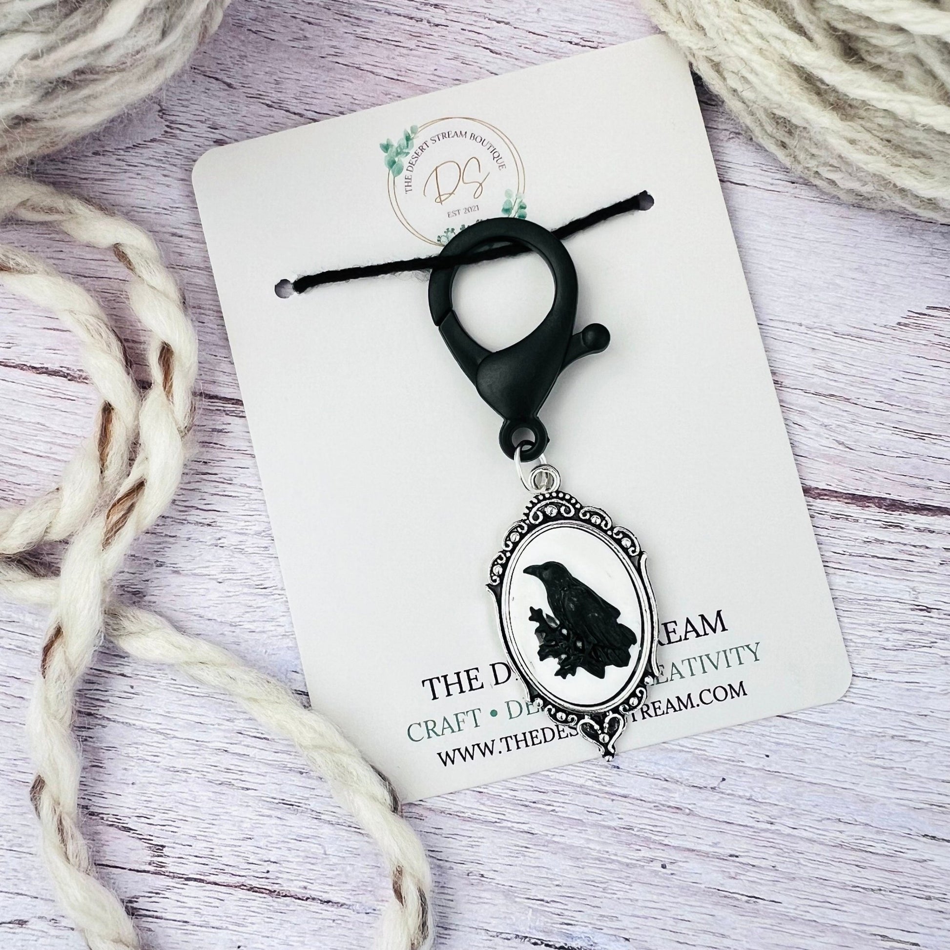 Victorian Raven Jumbo Stitch Marker - The Desert Stream Stitch