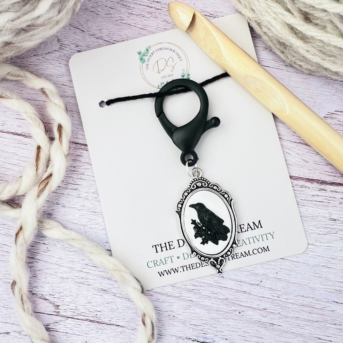 Victorian Raven Jumbo Stitch Marker - The Desert Stream Stitch